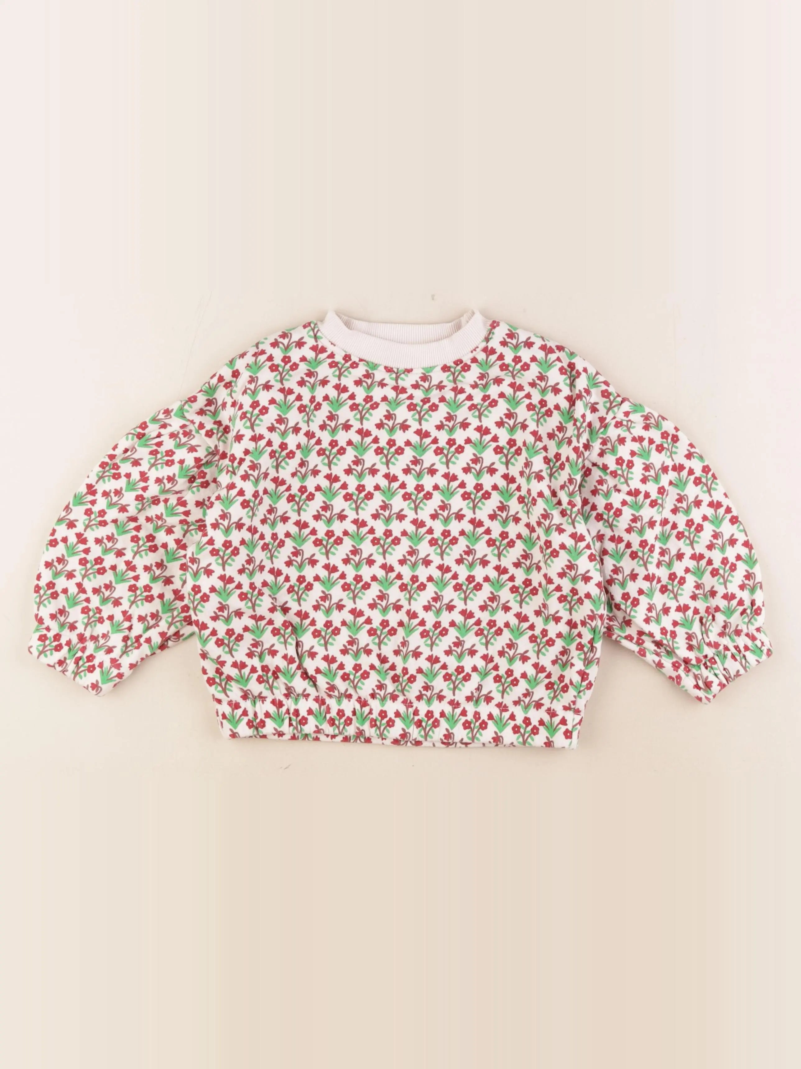 Monoprix - sweat beige, rouge - 4 ans