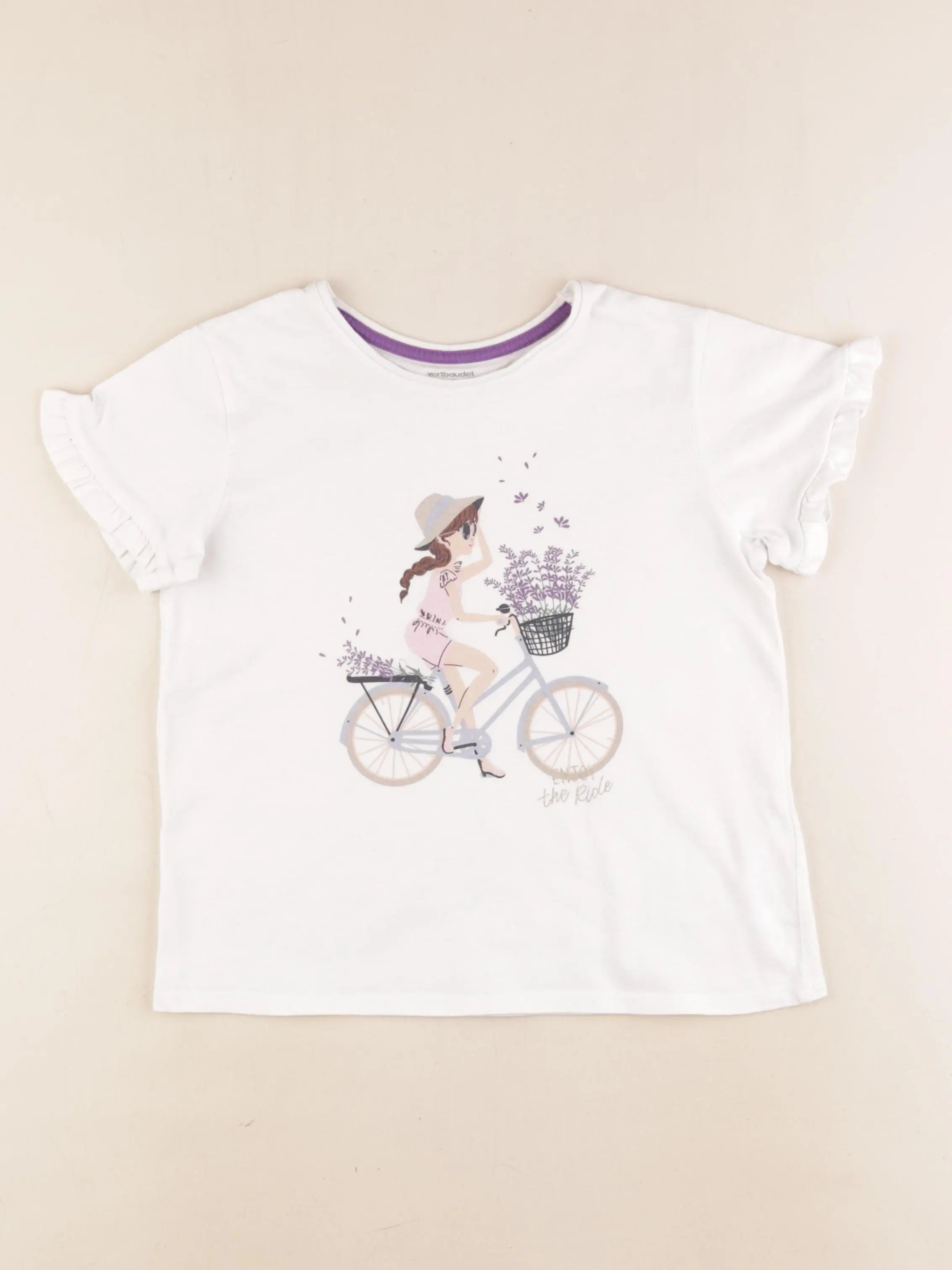 Vertbaudet - tee-shirt blanc, violet - 10 ans