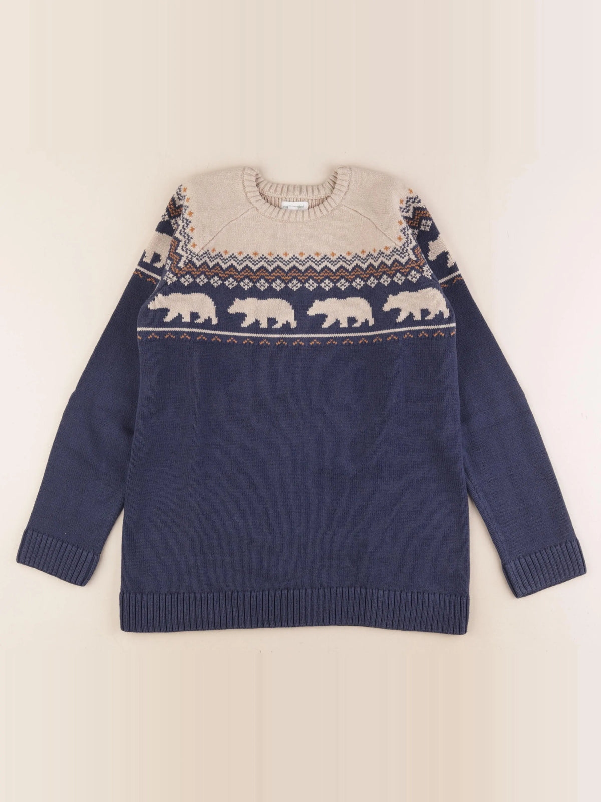 Vertbaudet - pull bleu, beige - 12 ans