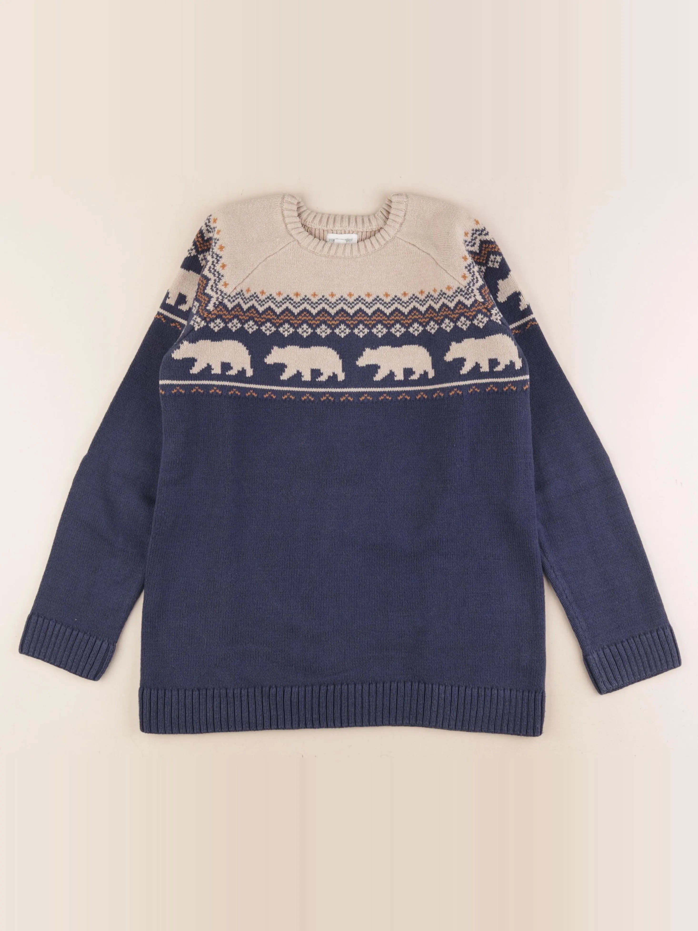 Vertbaudet - pull bleu, beige - 12 ans