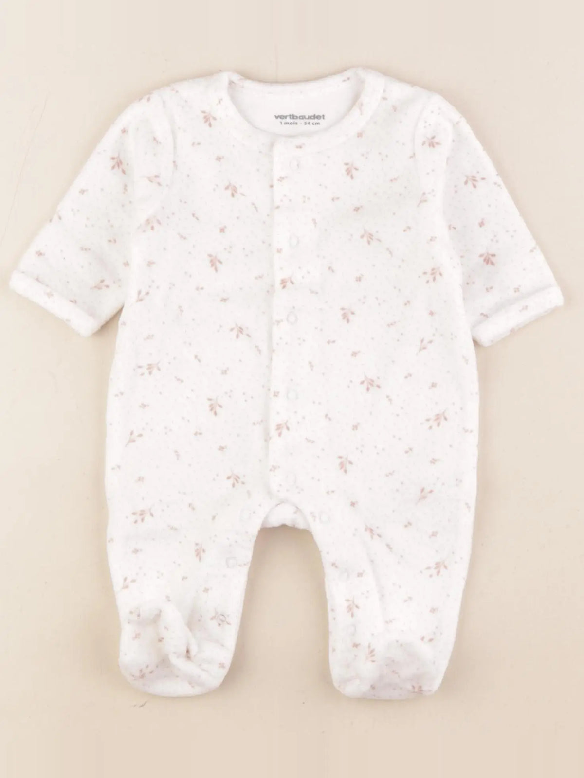 Vertbaudet - pyjama velours blanc, rose - 1 mois