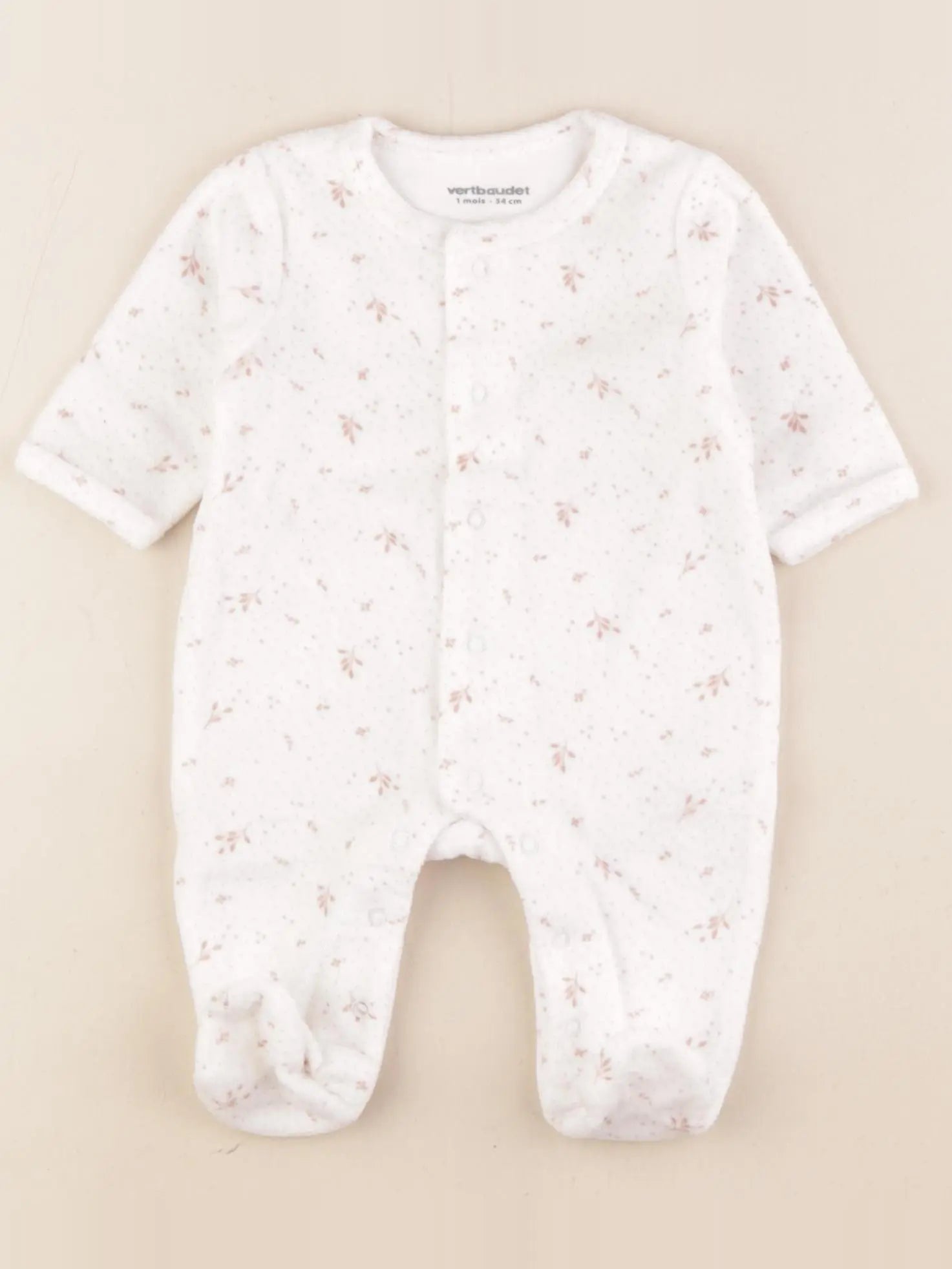 Vertbaudet - pyjama velours blanc, rose - 1 mois