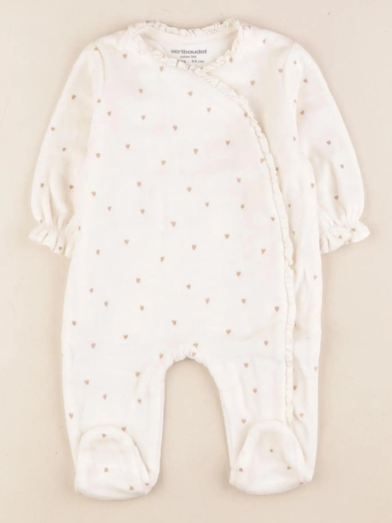 Vertbaudet - pyjama velours beige - 1 mois