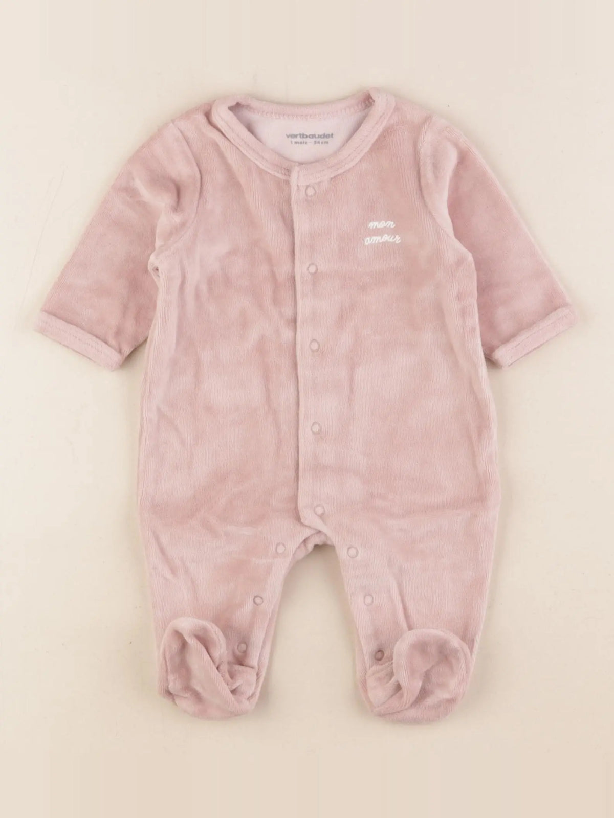 Vertbaudet - pyjama velours rose - 1 mois