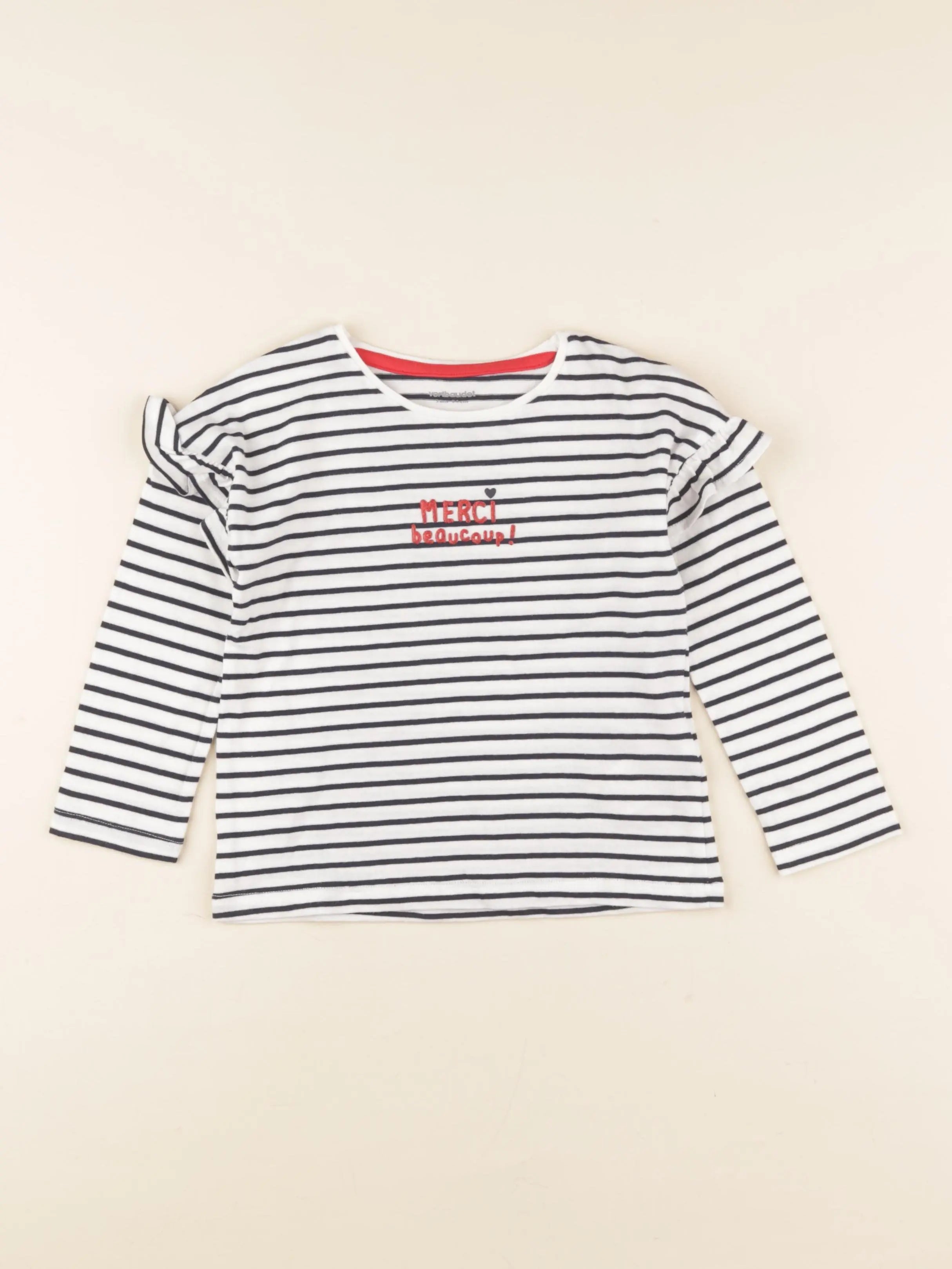 Vertbaudet - tee-shirt blanc, bleu - 5 ans