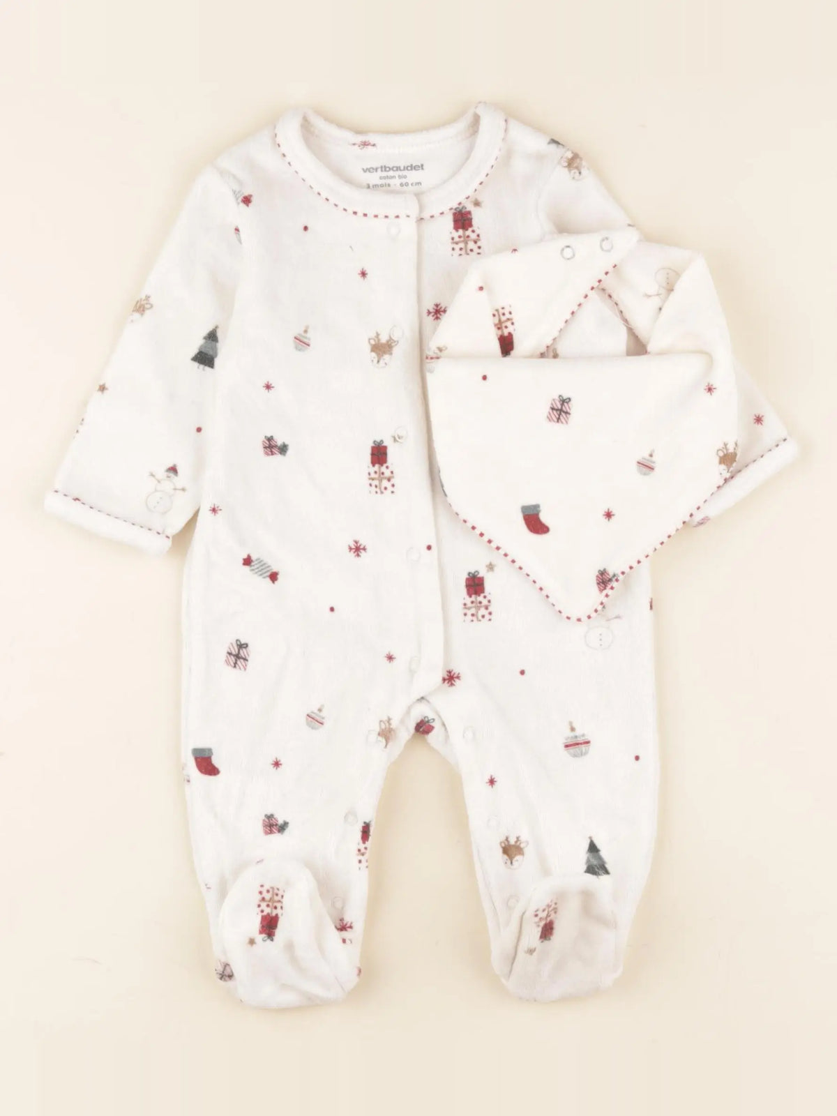 Vertbaudet - pyjama velours beige - 3 mois