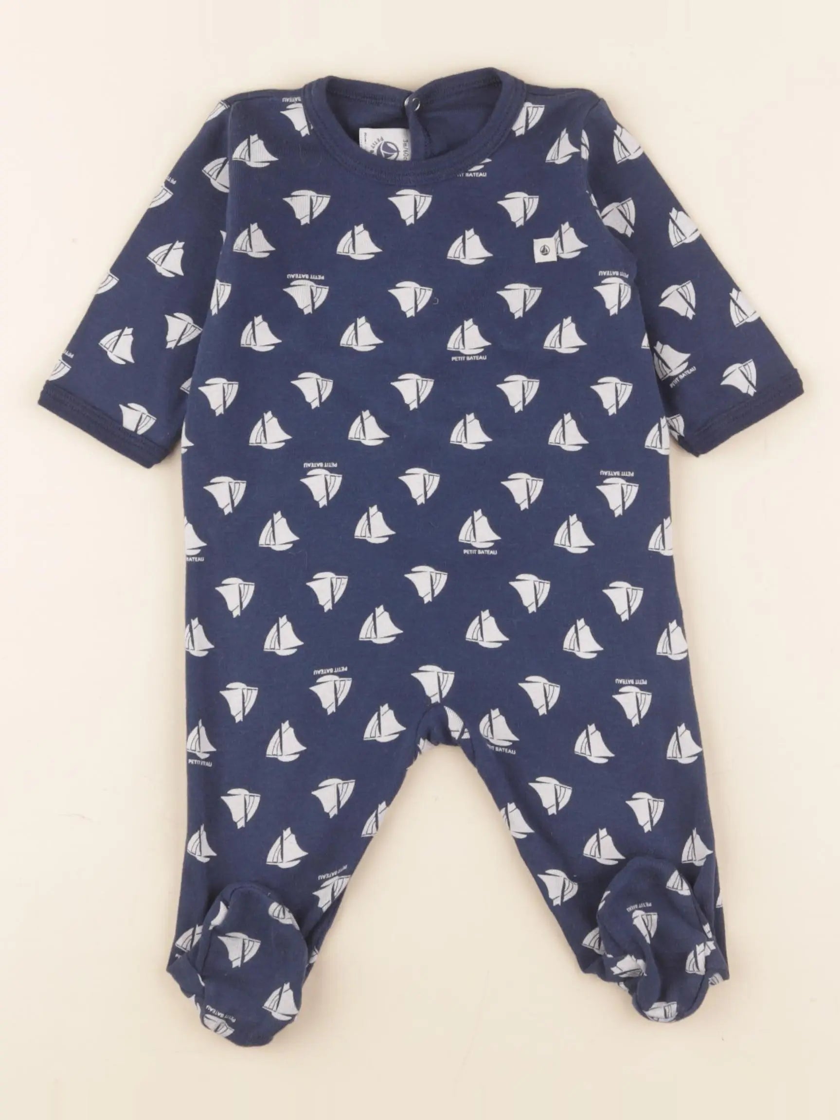 Petit Bateau - pyjama coton bleu, blanc - 3 mois