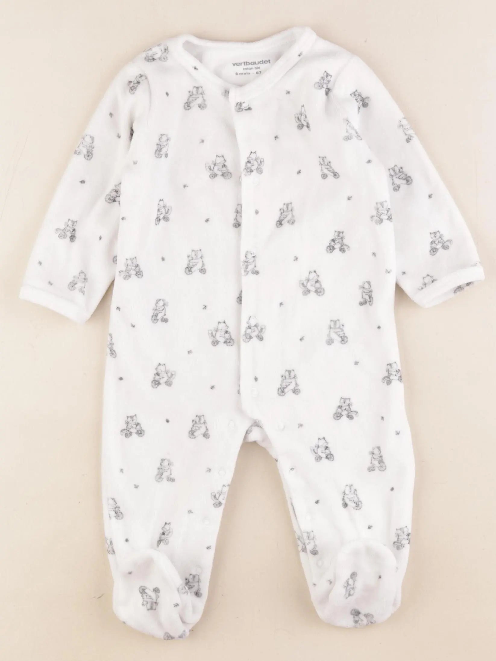 Vertbaudet - pyjama velours blanc - 6 mois