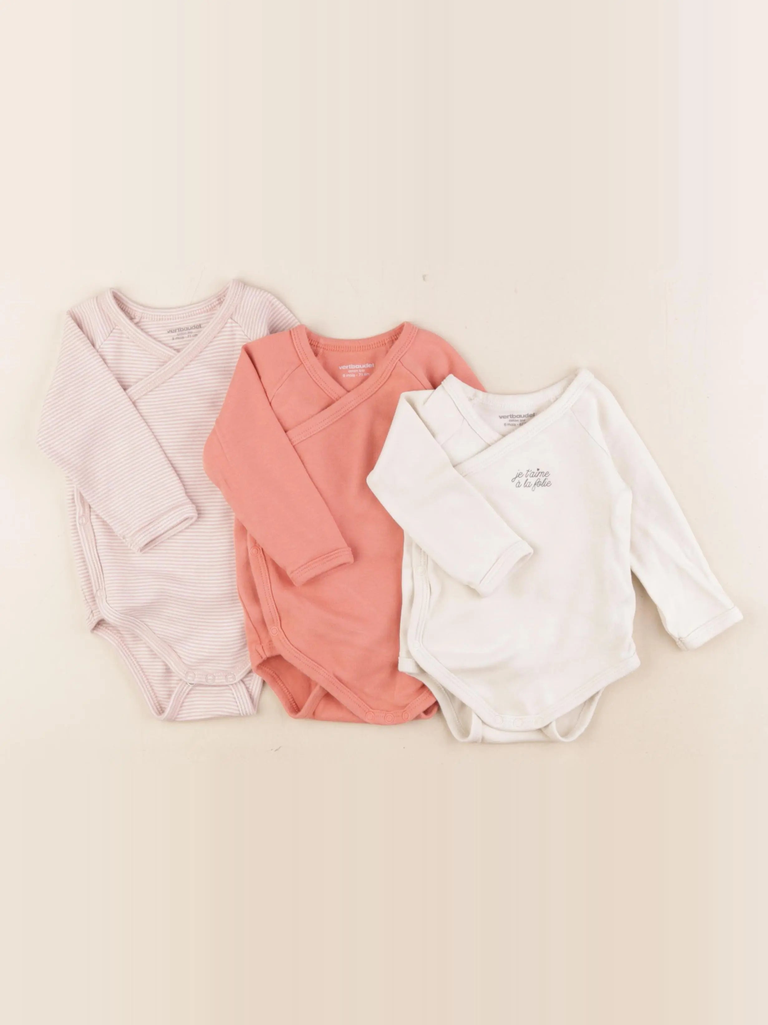 Vertbaudet - lot de 3 bodies en coton multicolore - 6 mois