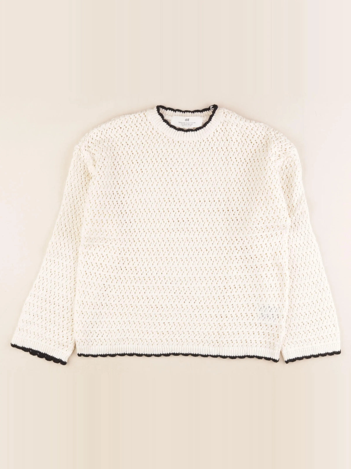 H&M - pull beige, noir - 6/8 ans