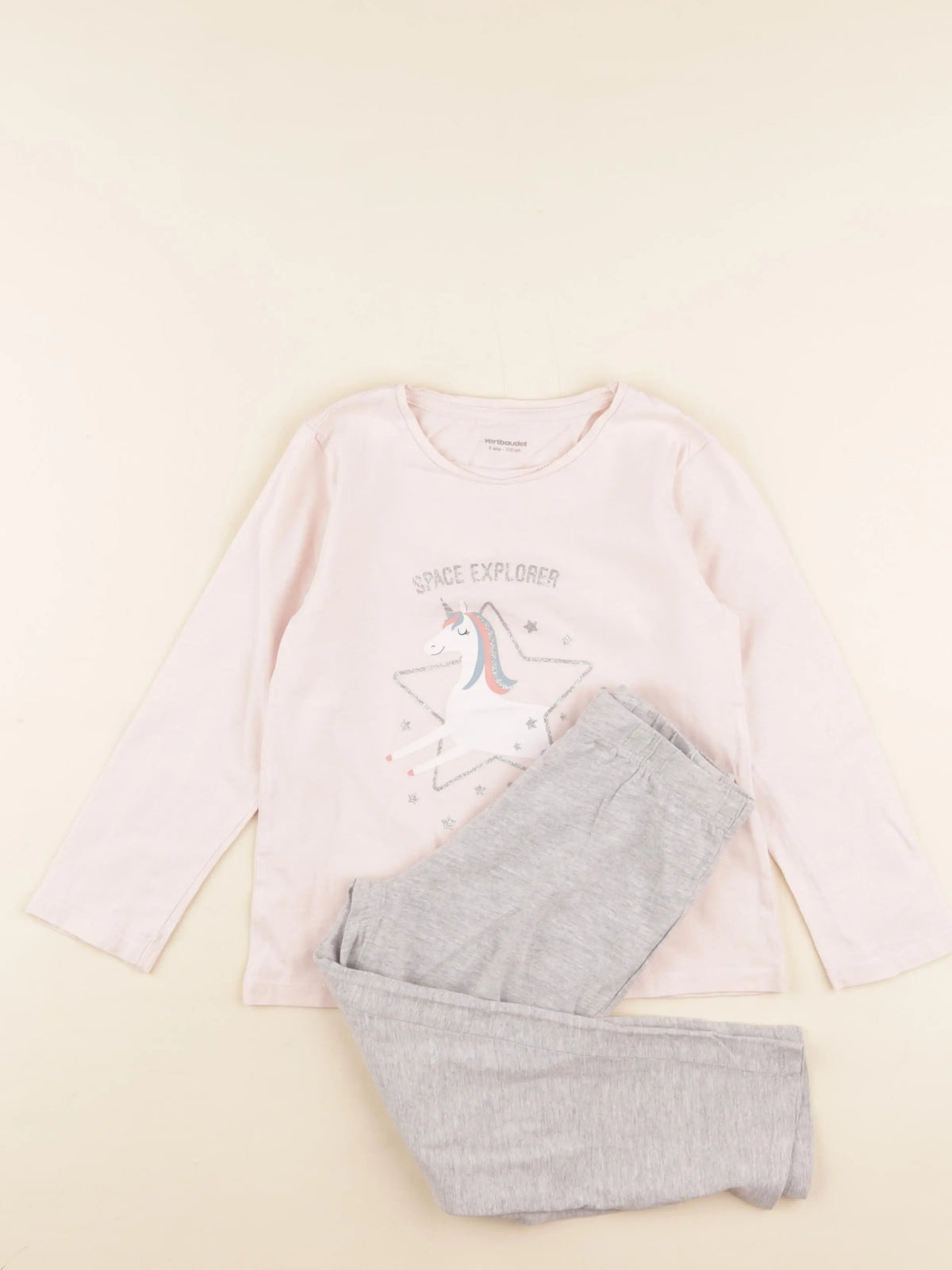 Vertbaudet - pyjama coton gris, rose - 5 ans