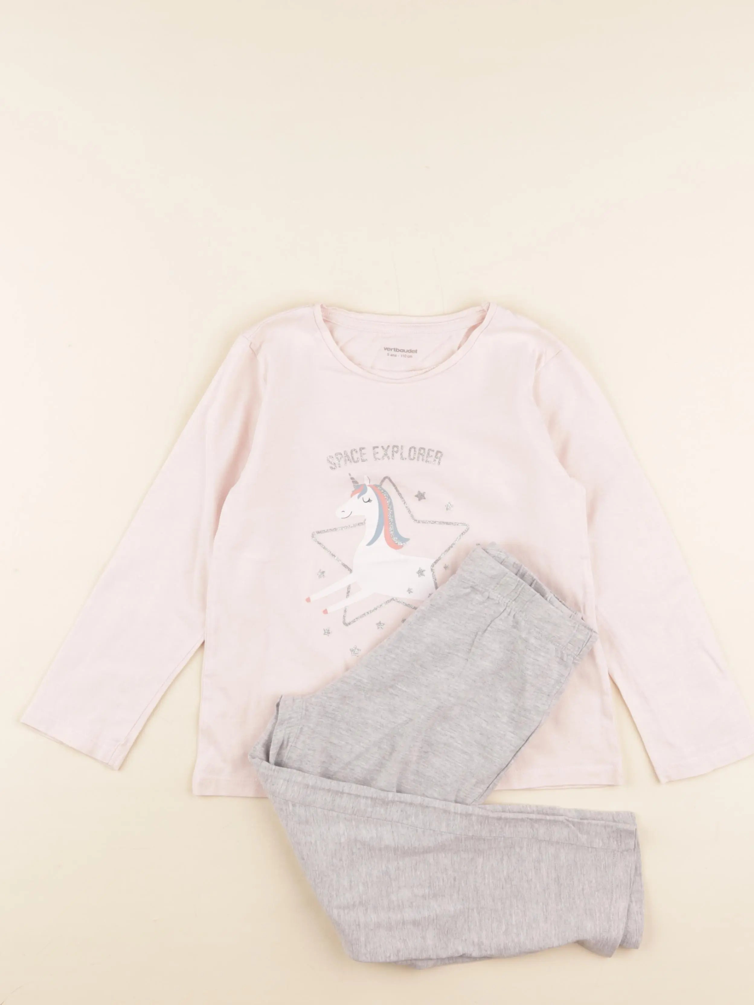 Vertbaudet - pyjama coton gris, rose - 5 ans