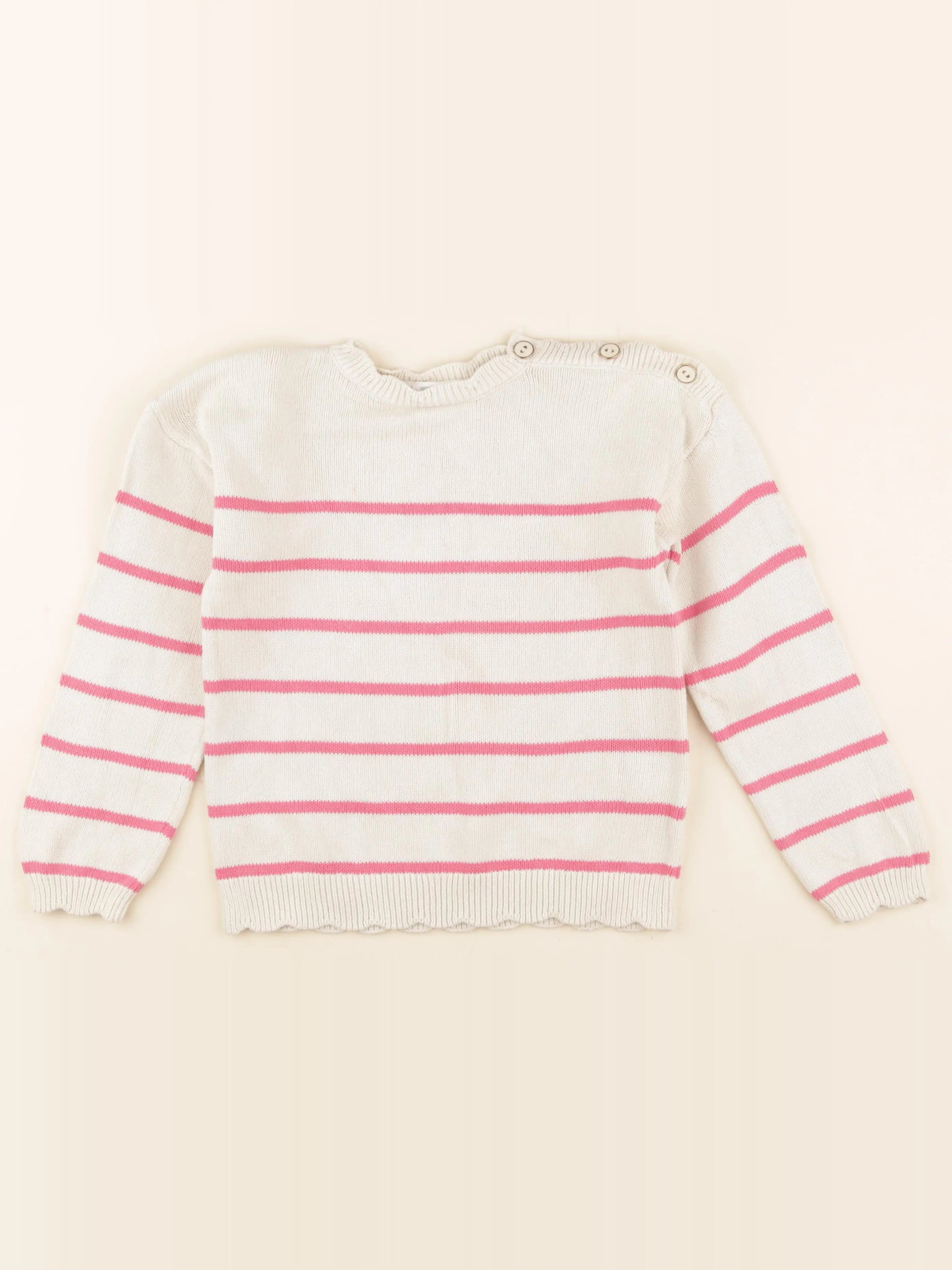 Vertbaudet - pull beige, rose - 7 ans