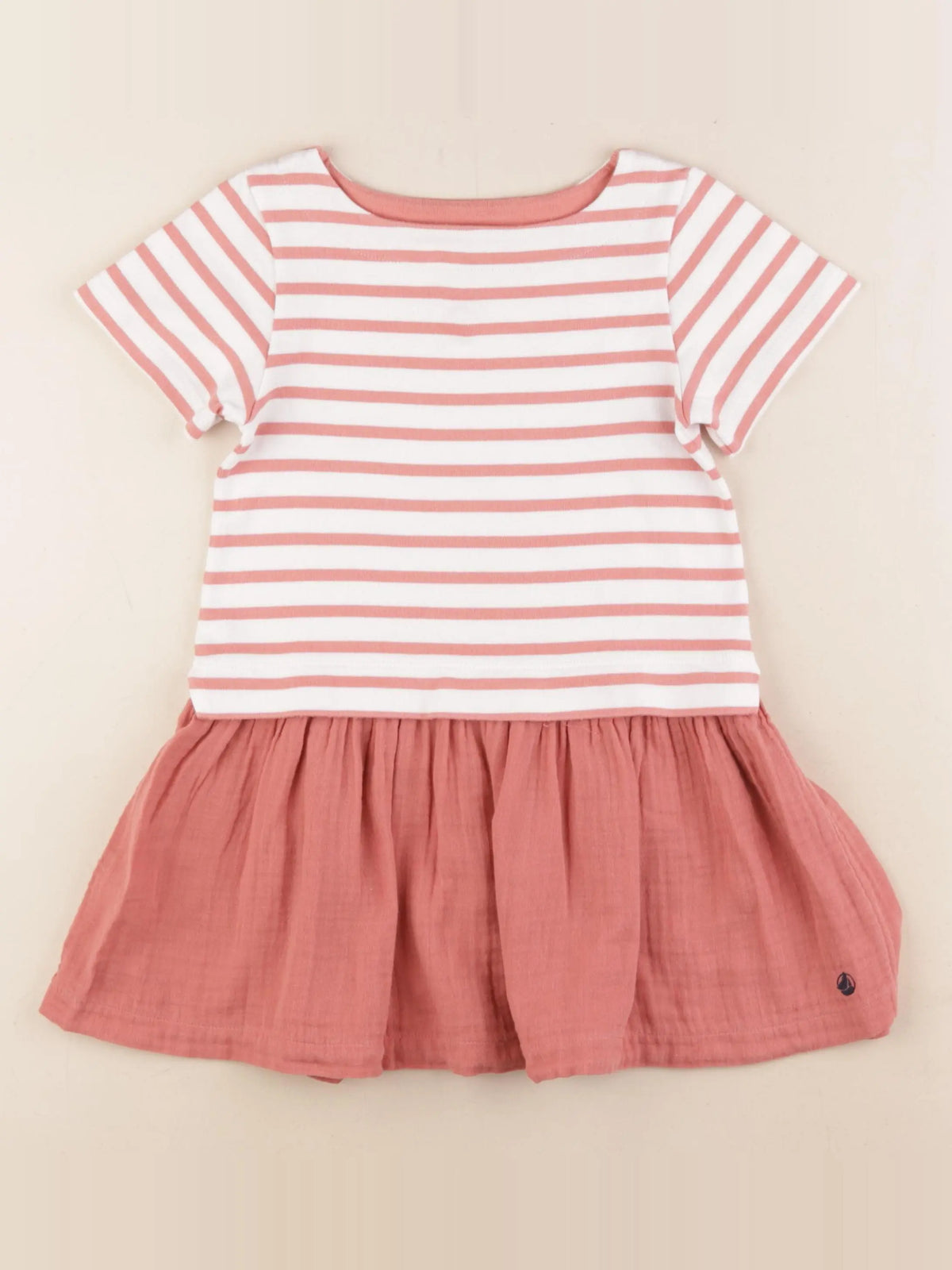 Petit Bateau - robe blanc, rose - 4 ans