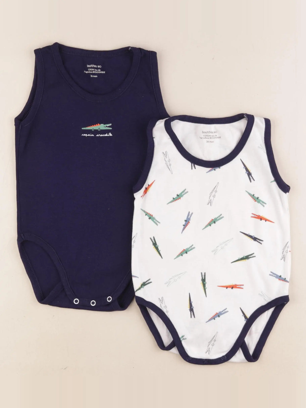 Boutchou - lot de 2 bodies en coton blanc, bleu - 36 mois