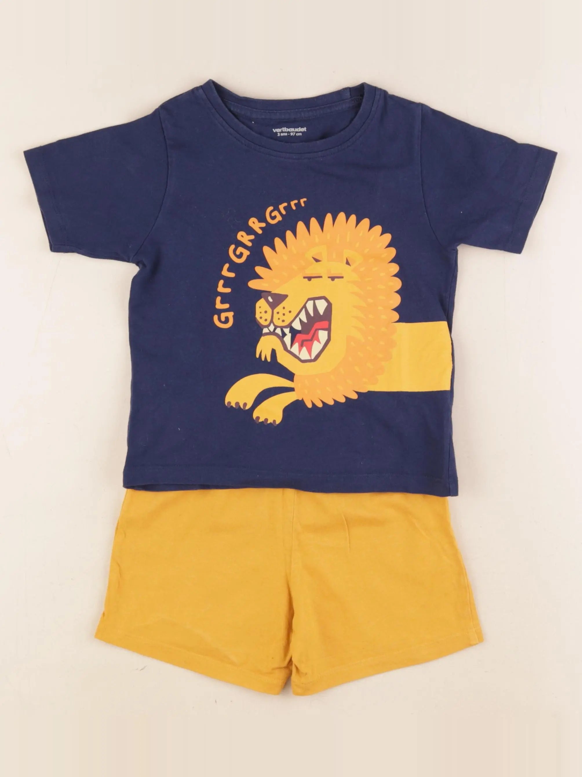 Vertbaudet - pyjama coton jaune, bleu - 3 ans