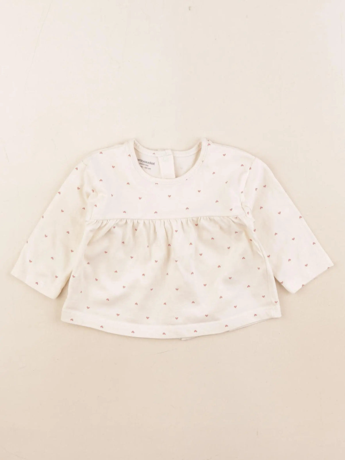 Vertbaudet - tee-shirt beige, rose - 3 mois