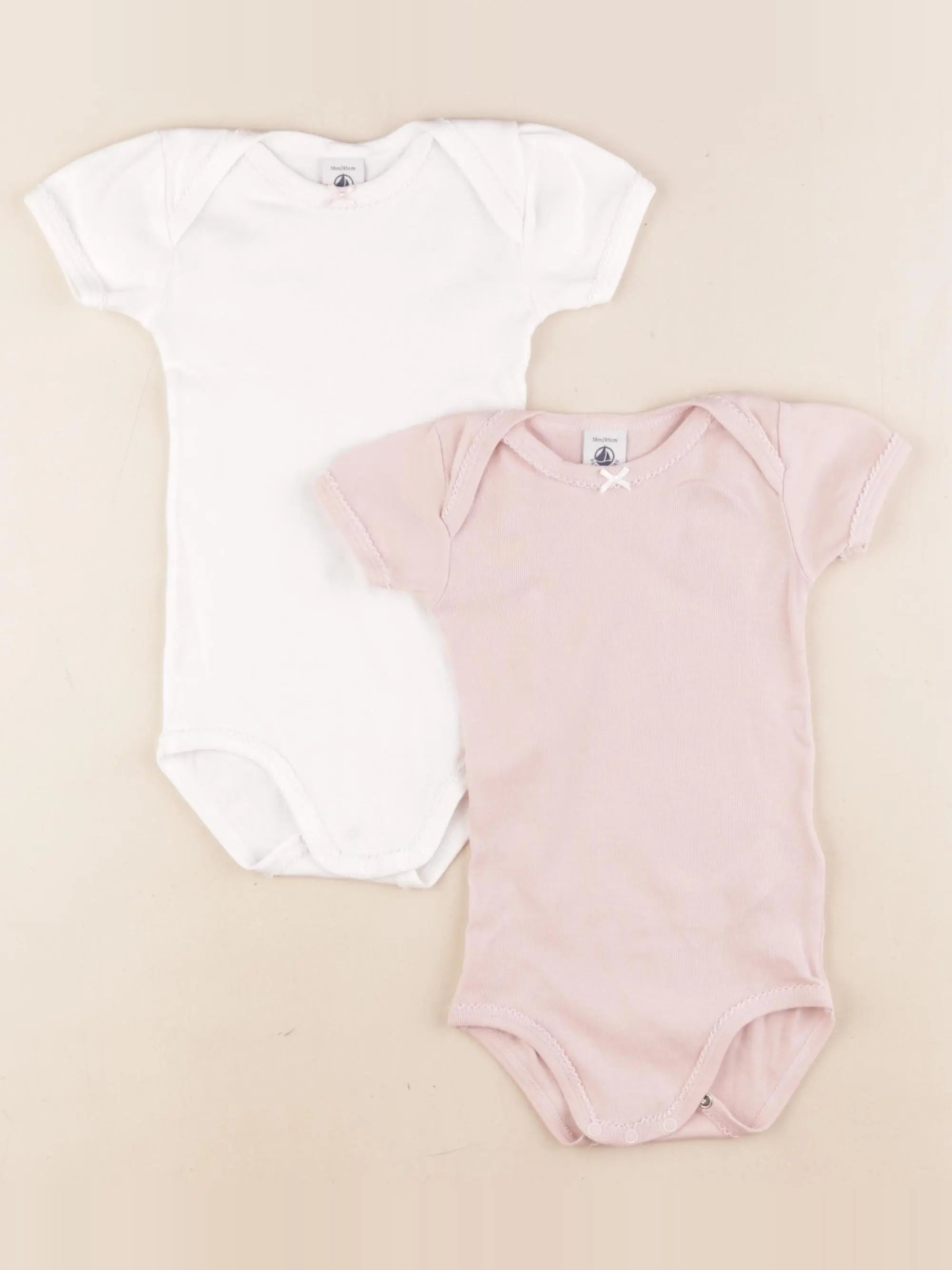 Petit Bateau - lot de 2 bodies en coton blanc, rose - 18 mois