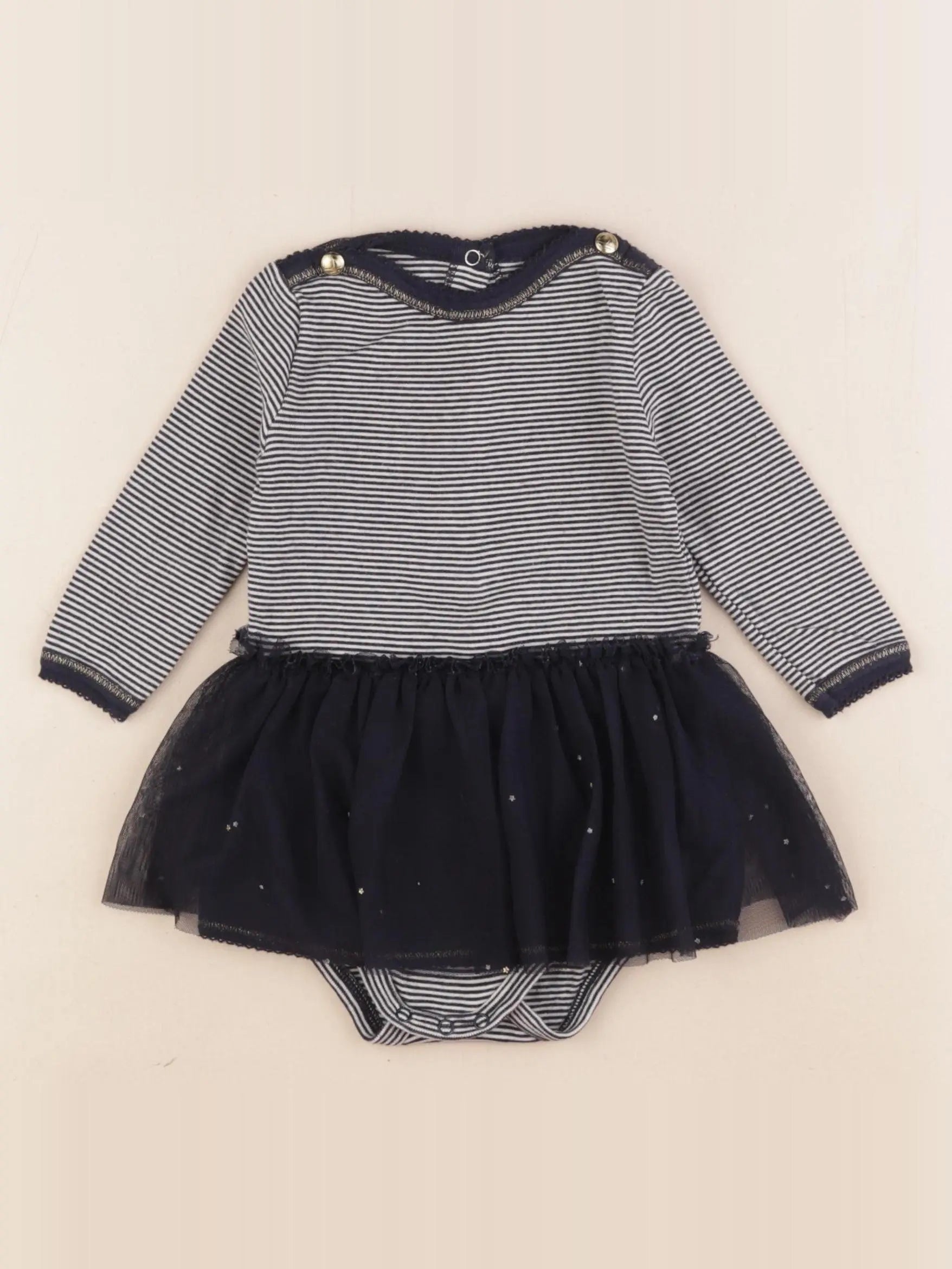 Petit Bateau - body robe bleu - 6 mois
