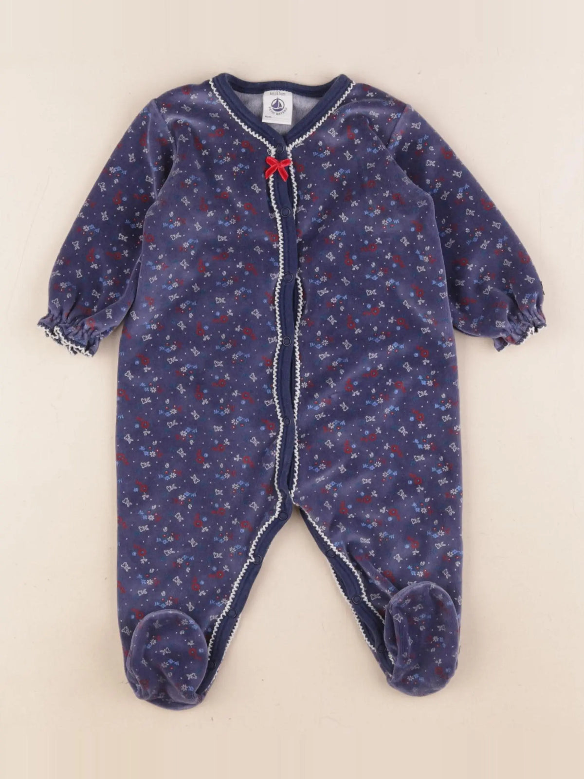 Petit Bateau - pyjama velours bleu - 6 mois