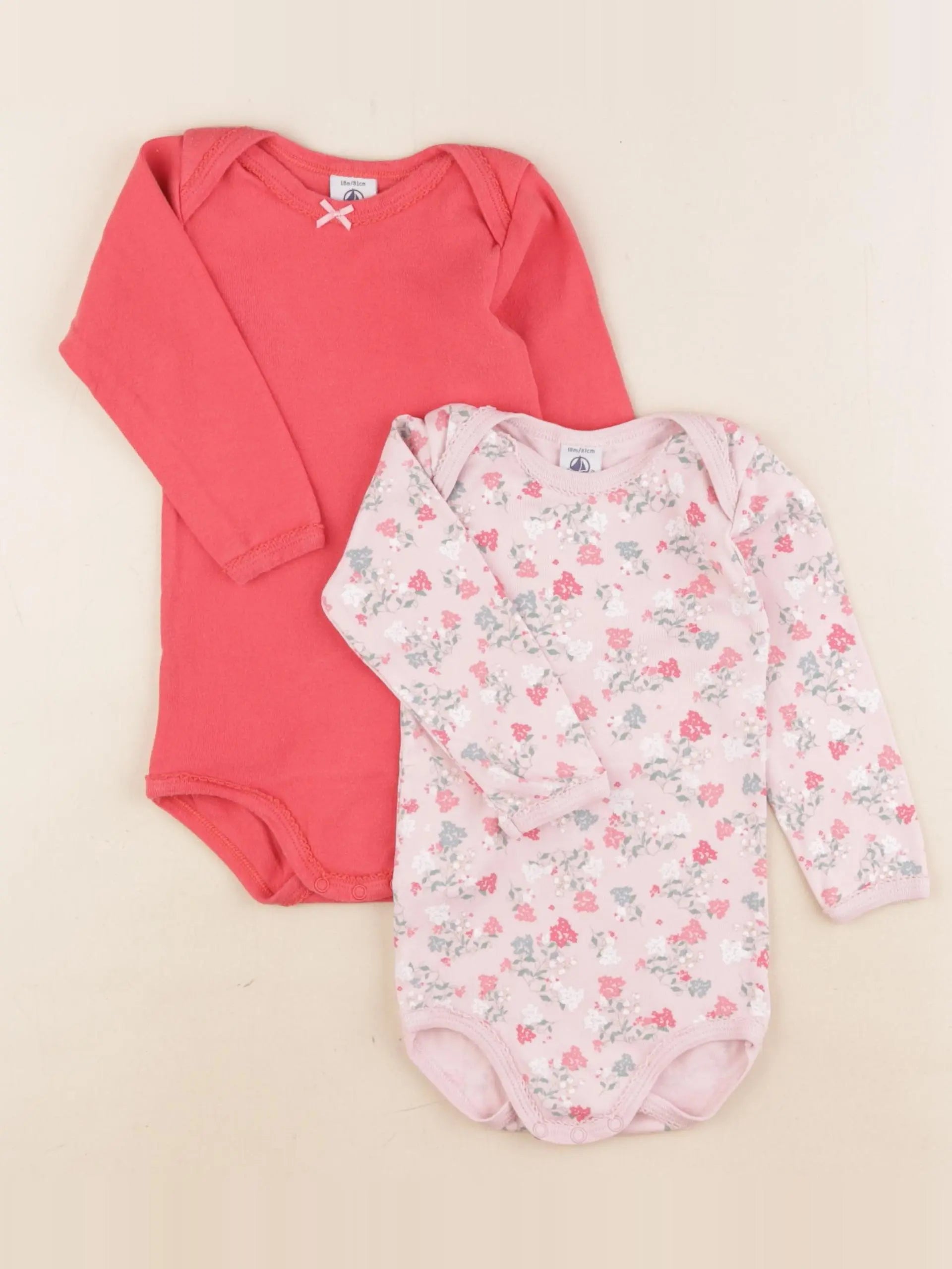 Petit Bateau - lot de 2 bodies en coton rose - 18 mois