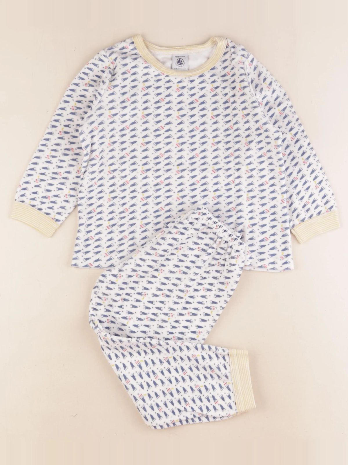 Petit Bateau - pyjama velours blanc, bleu - 4 ans