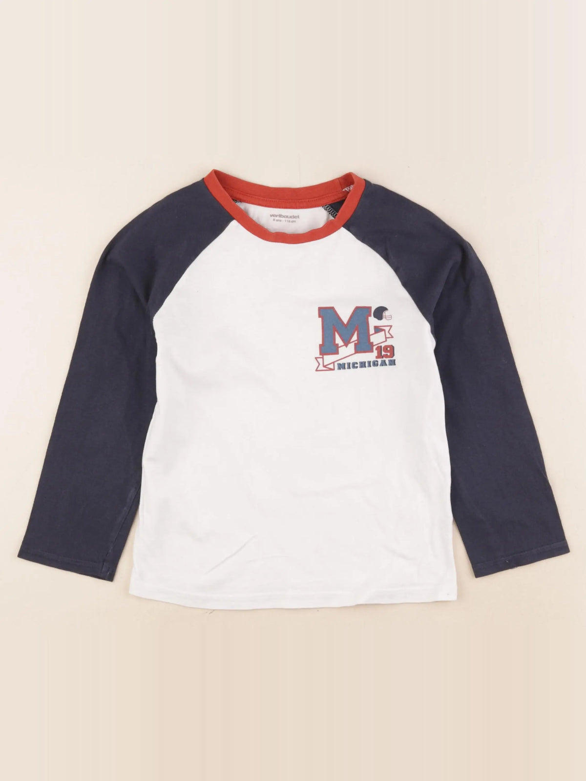Vertbaudet - tee-shirt blanc, bleu - 6 ans