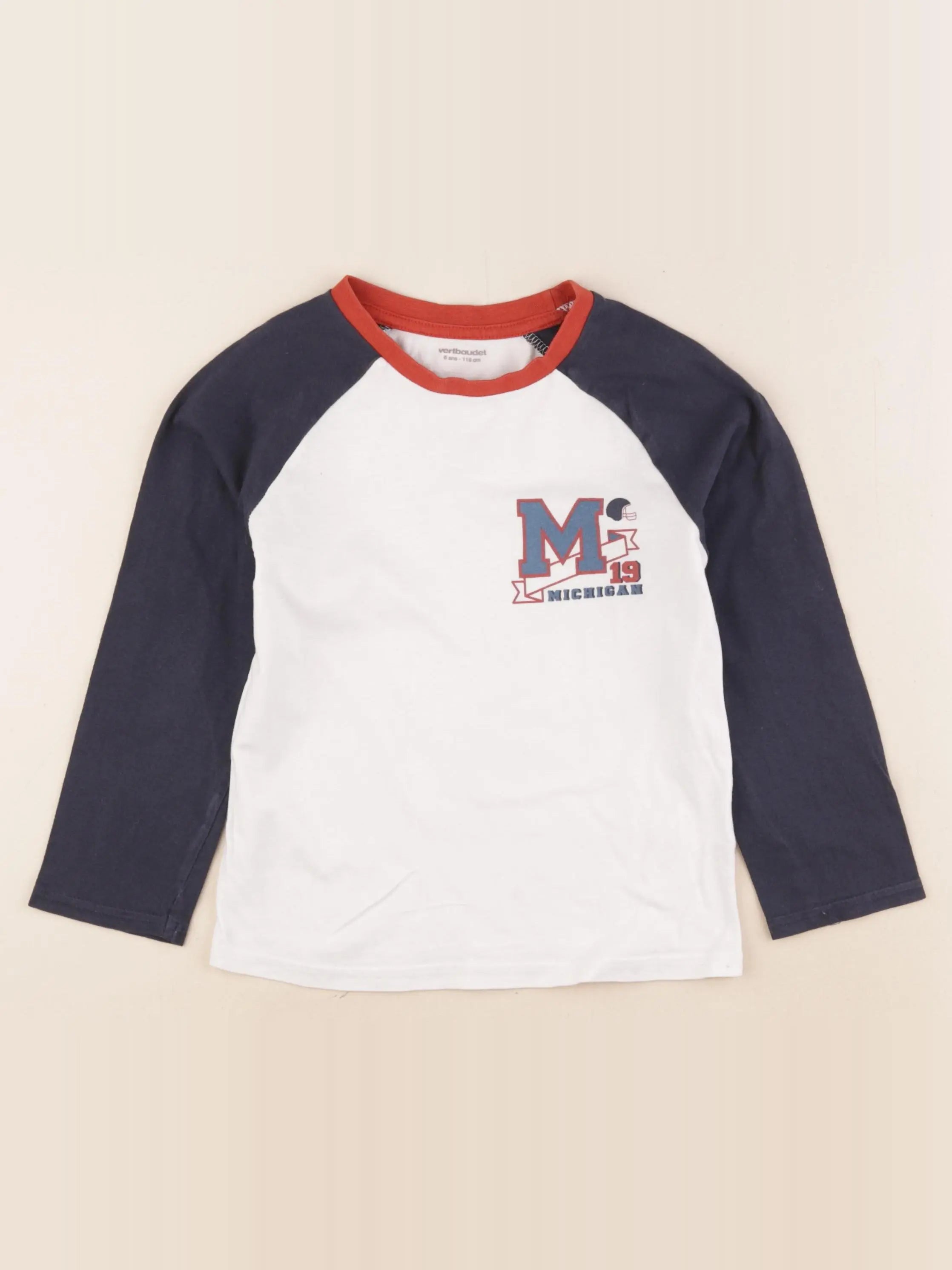 Vertbaudet - tee-shirt blanc, bleu - 6 ans
