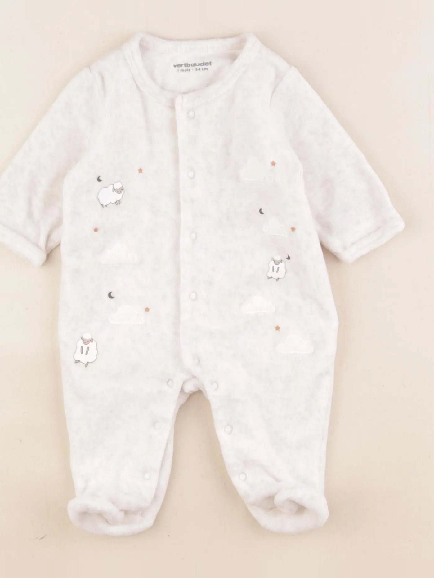 Vertbaudet - pyjama velours blanc - 1 mois