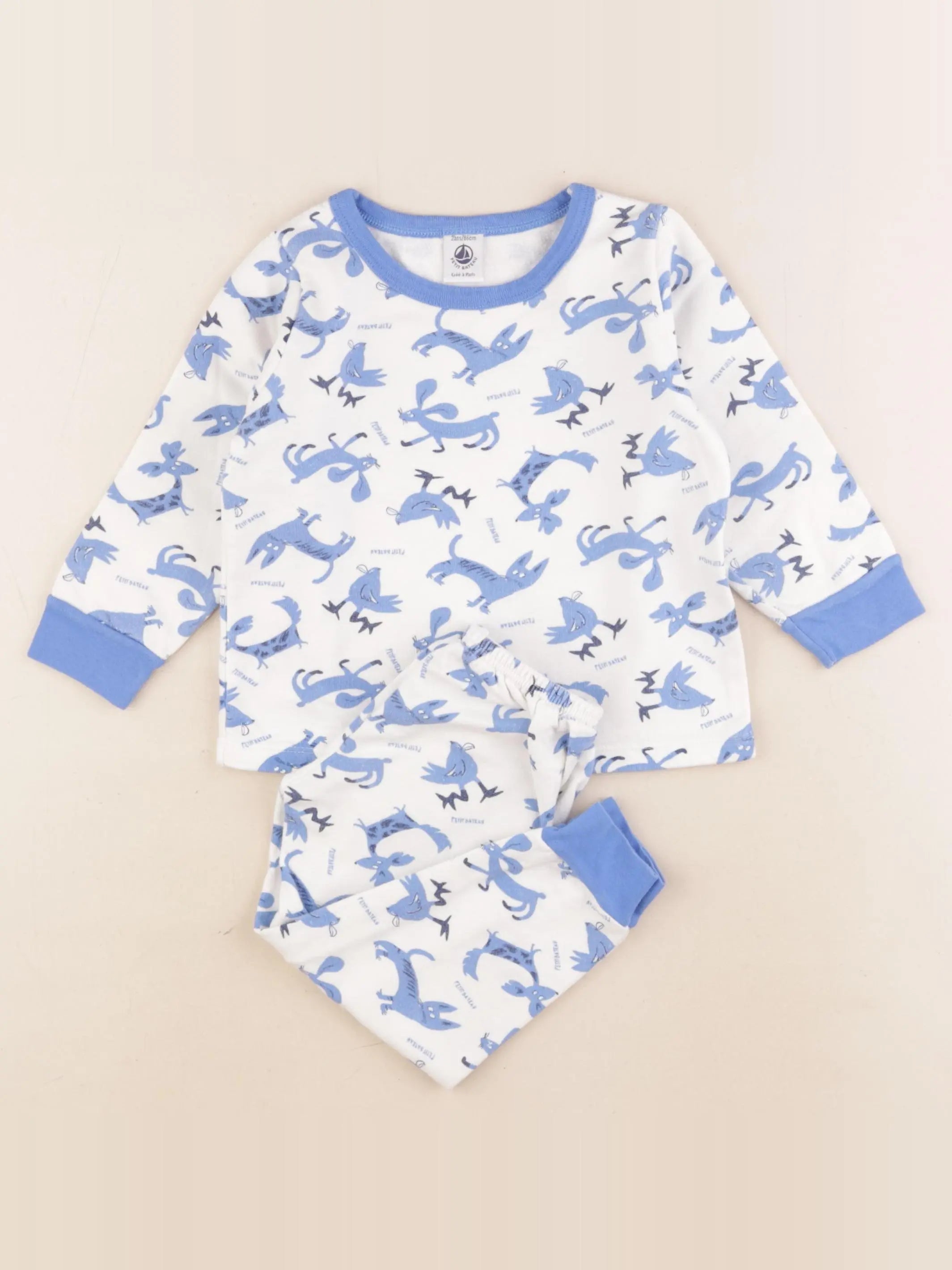 Petit Bateau - pyjama coton bleu - 2 ans