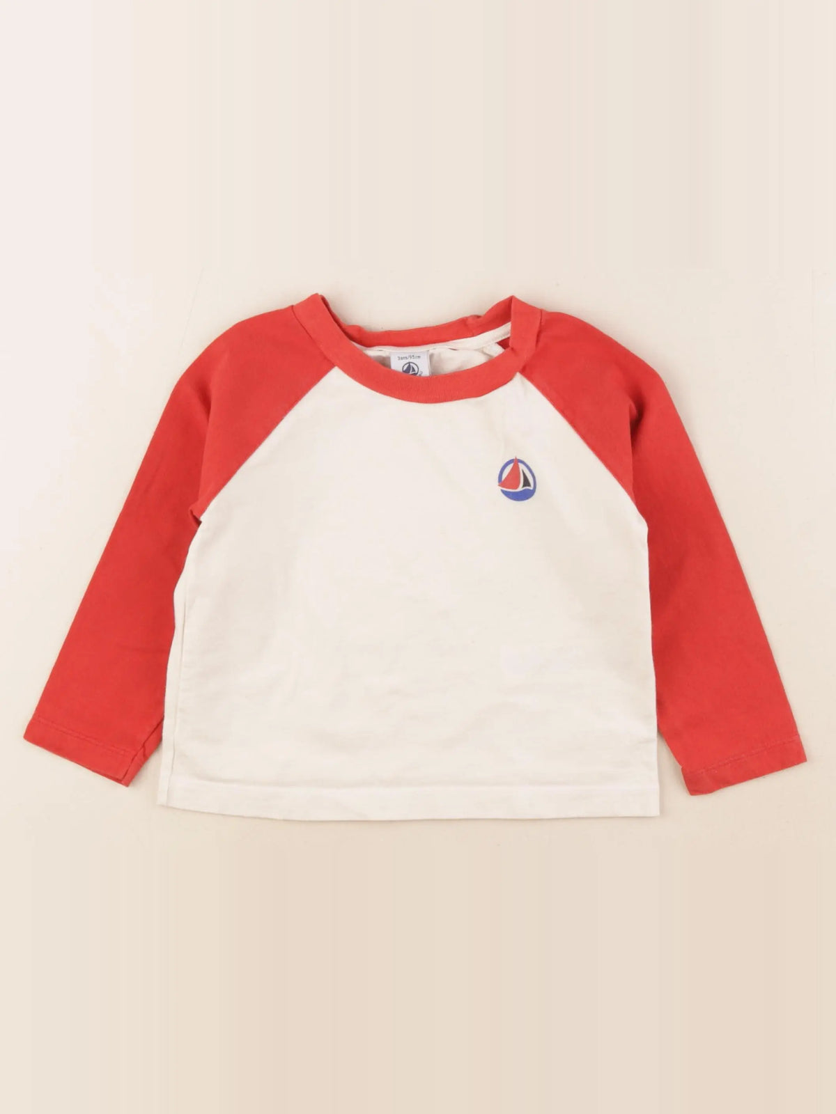 Petit Bateau - tee-shirt blanc, rouge - 3 ans