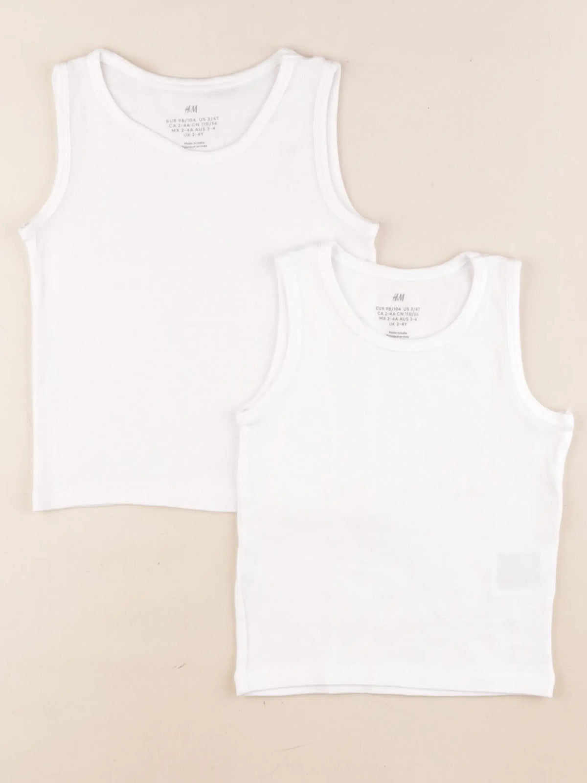 H&M - lot de 2 maillots de corps blanc - 2/4 ans