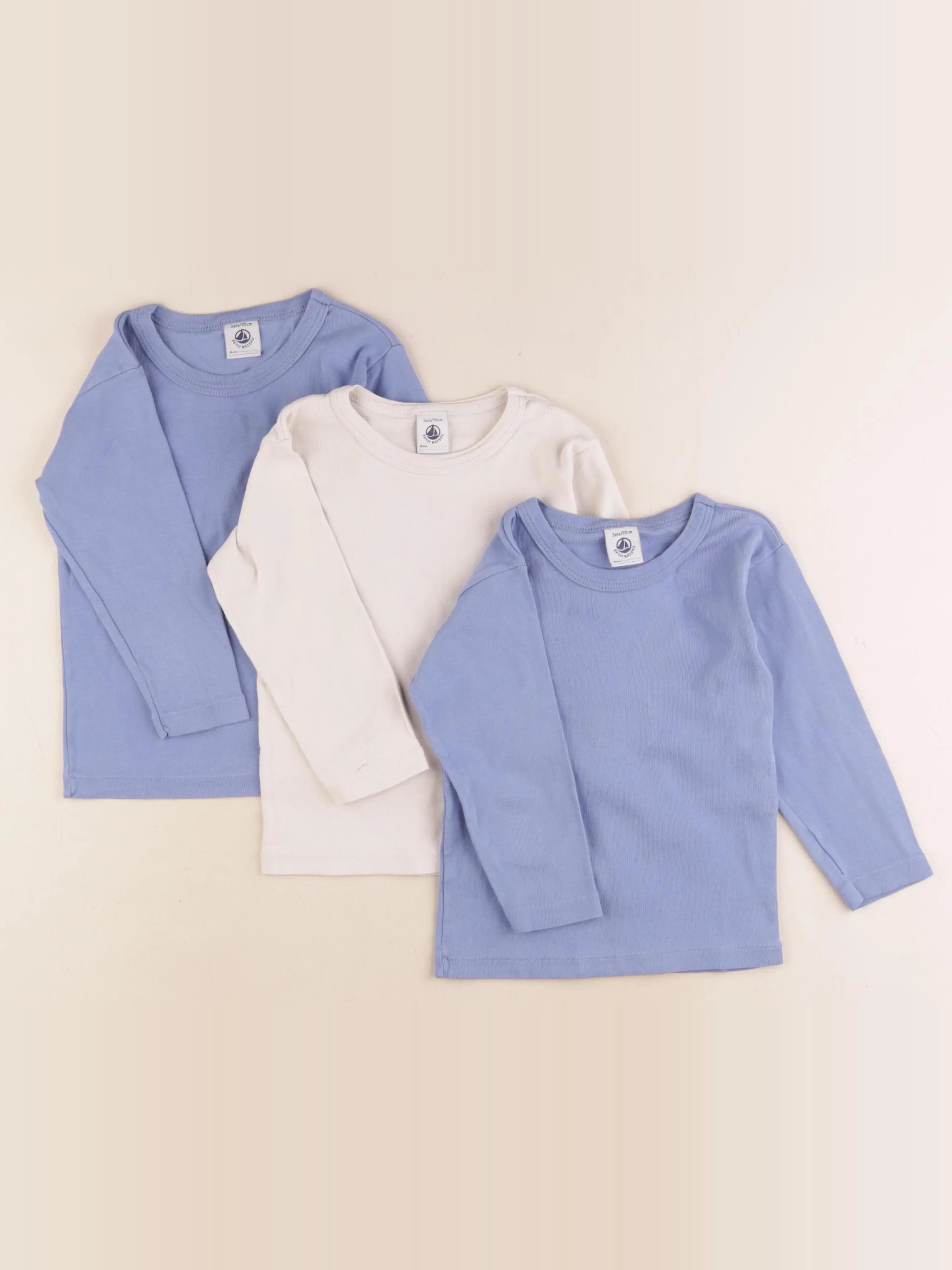 Petit Bateau - lot de 3 maillots de corps blanc, bleu - 3 ans
