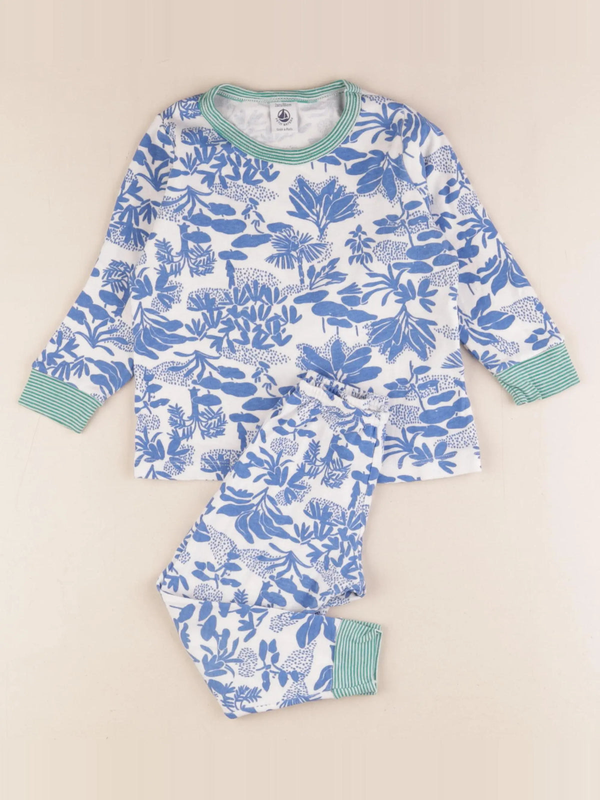 Petit Bateau - pyjama coton blanc, bleu - 2 ans