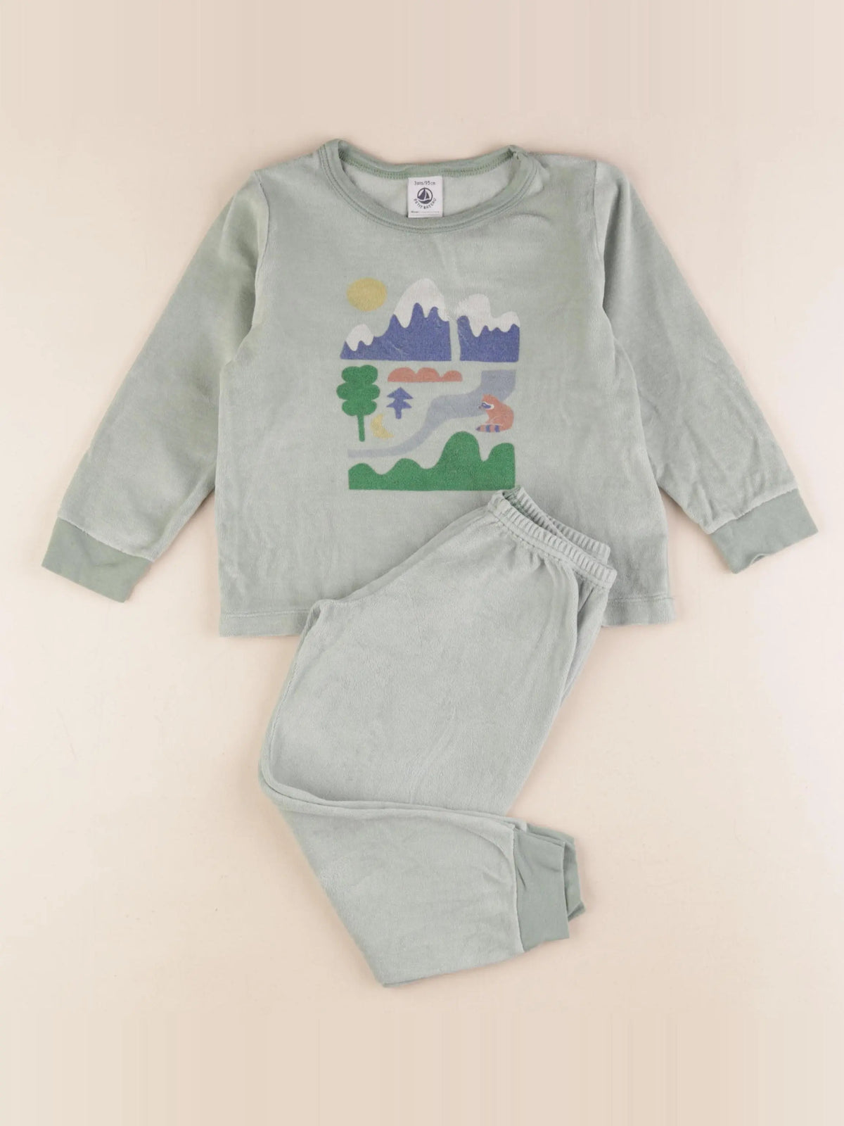 Petit Bateau - pyjama velours vert - 3 ans