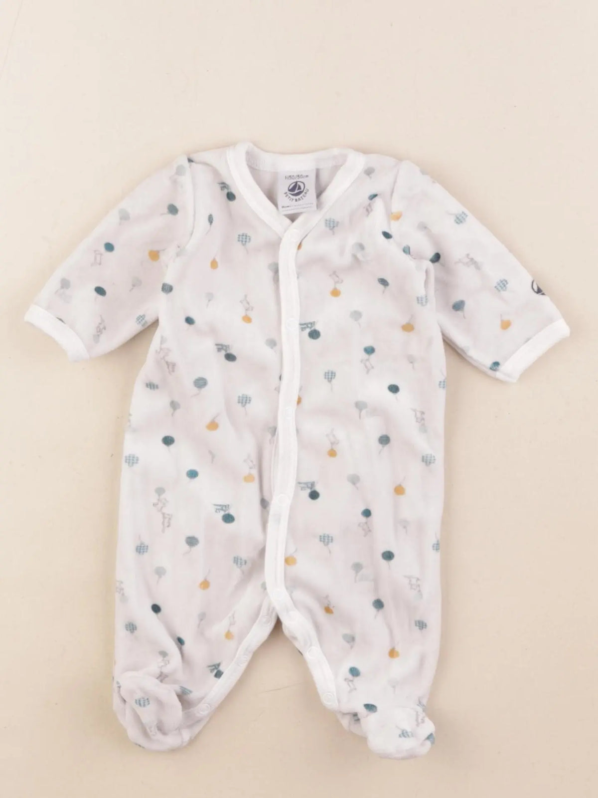Petit Bateau - pyjama velours gris - 0 mois