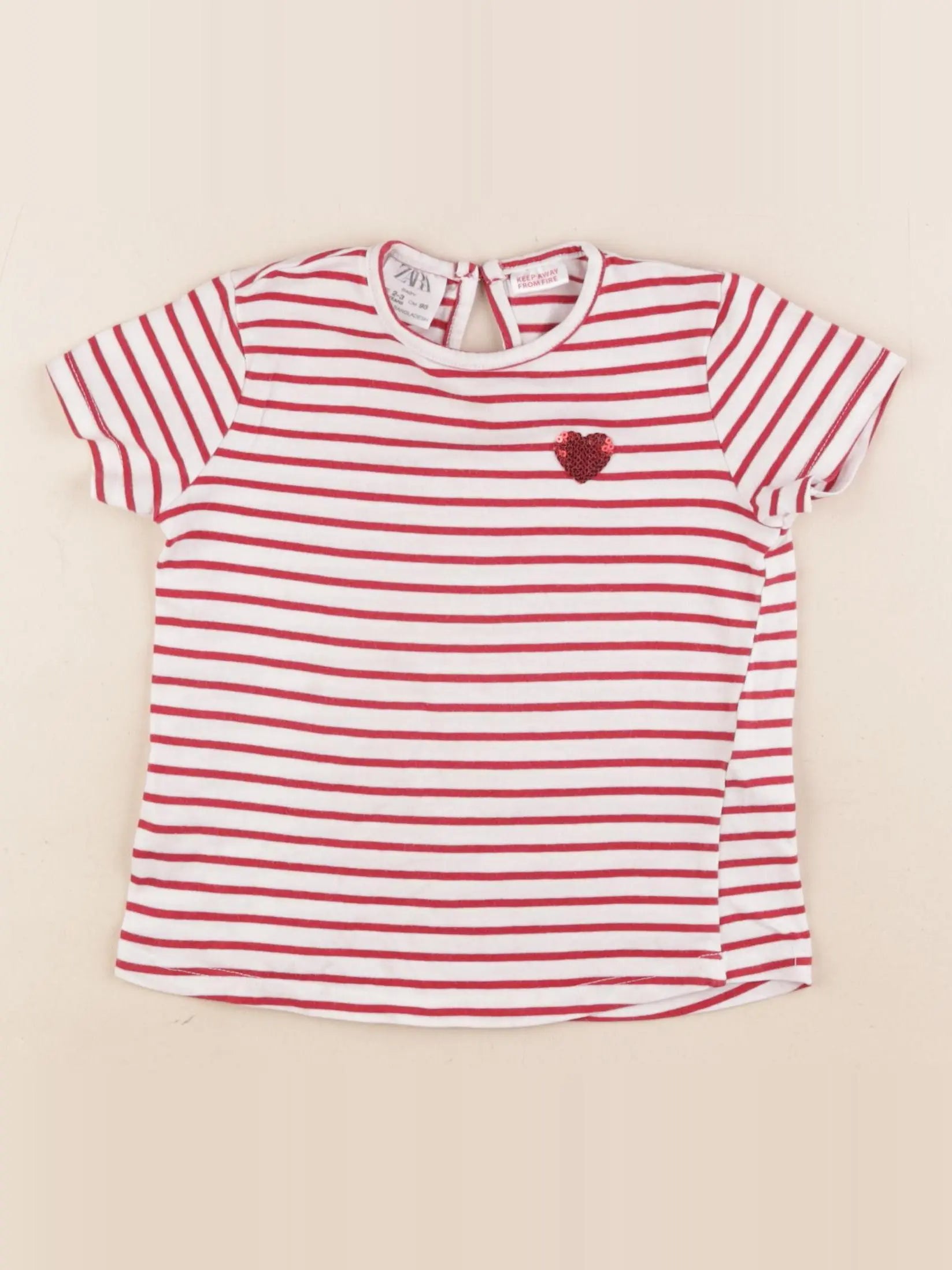 Zara - tee-shirt blanc, rouge - 2/3 ans
