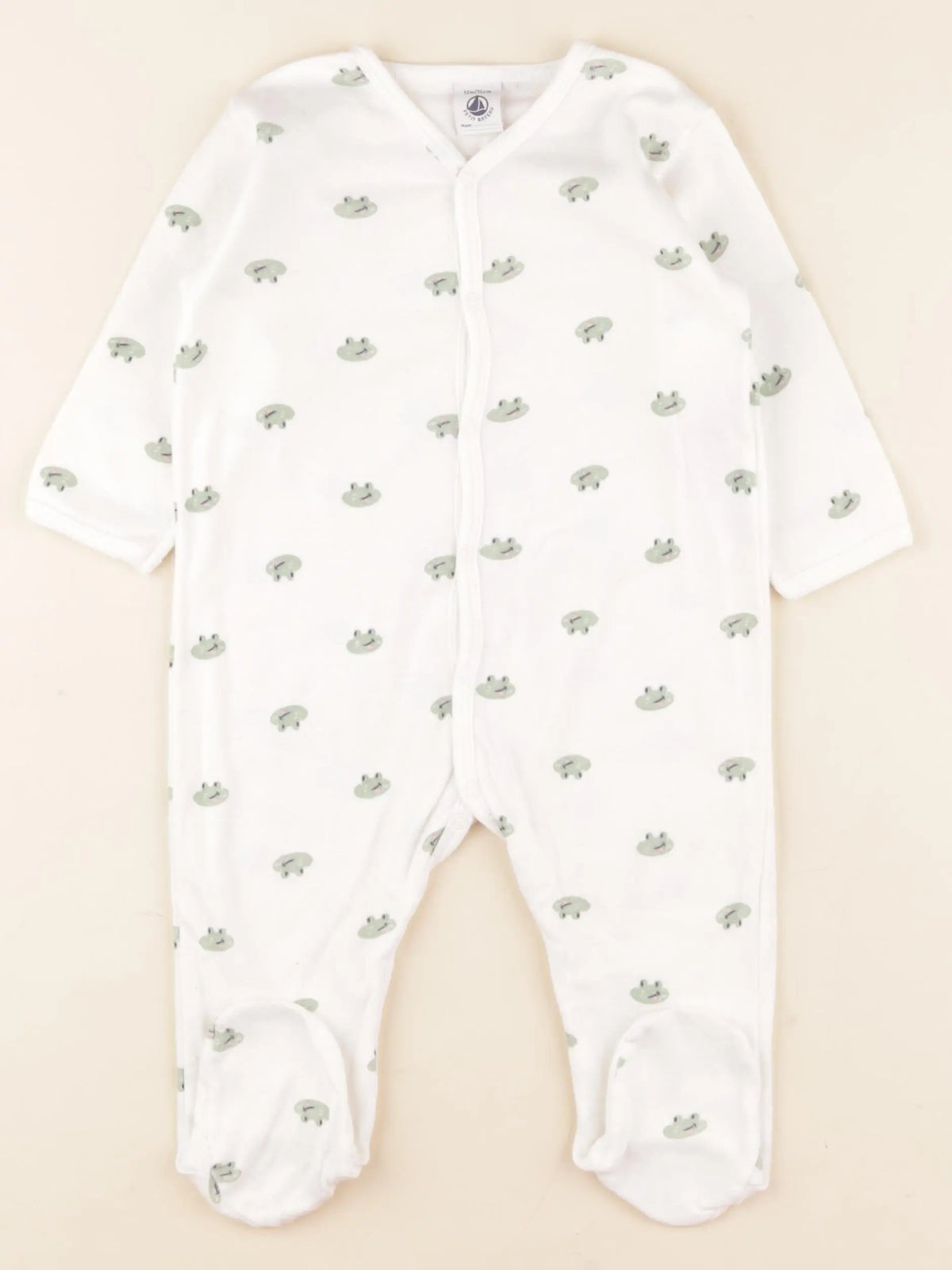 Petit Bateau - pyjama coton blanc, vert - 12 mois