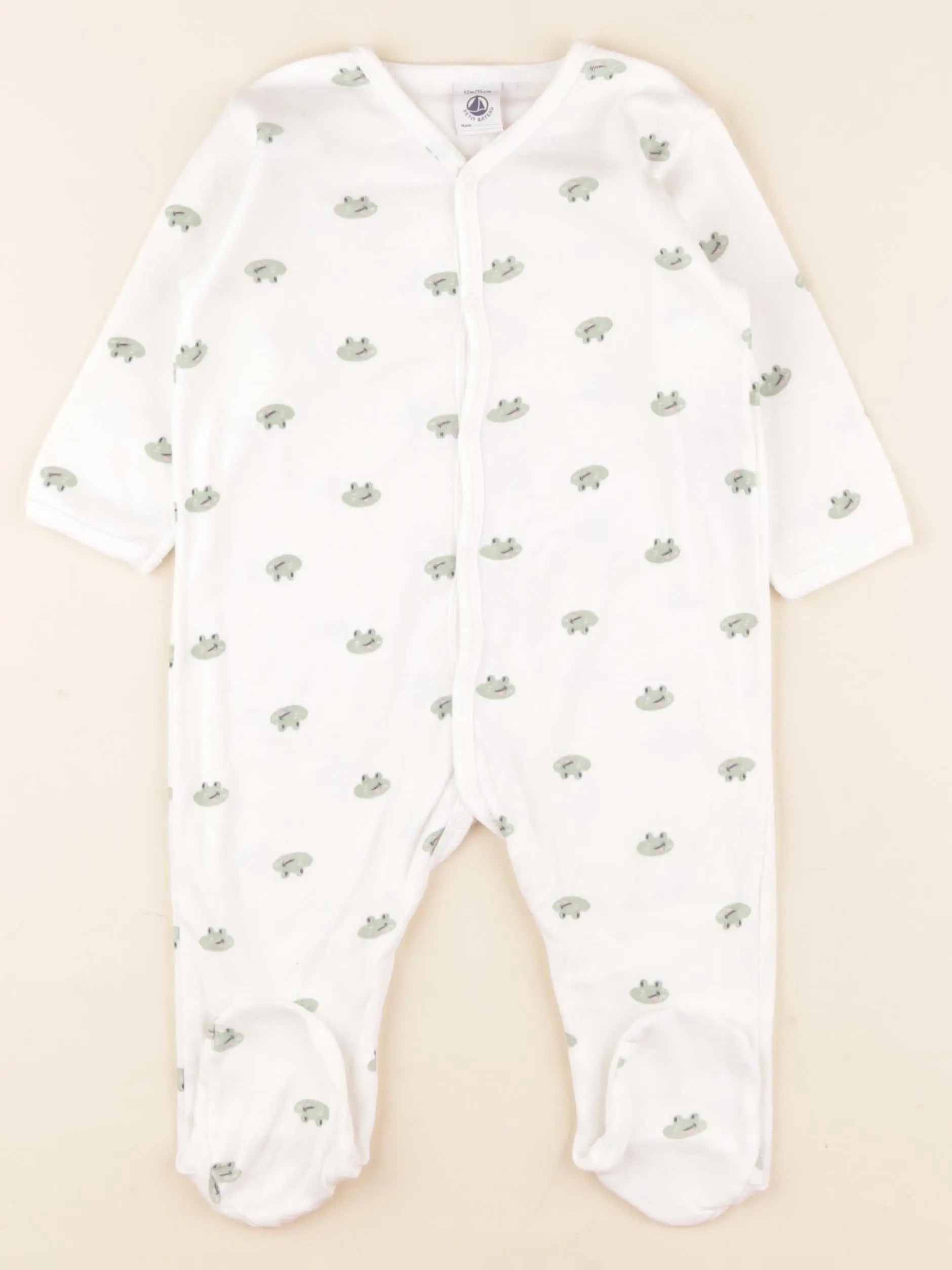 Petit Bateau - pyjama coton blanc, vert - 12 mois