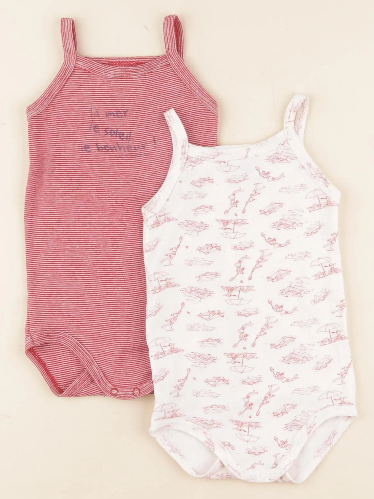 Petit Bateau - lot de 2 bodies en coton blanc, rouge - 12 mois