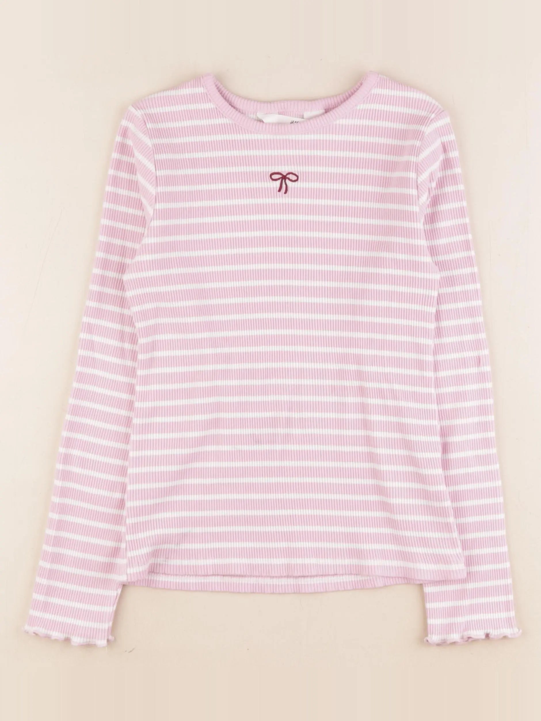 H&M - tee-shirt blanc, rose - 8/10 ans