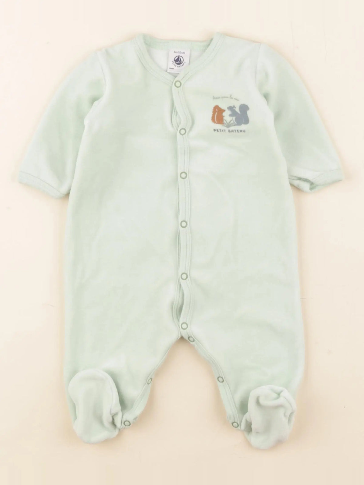 Petit Bateau - pyjama velours vert - 3 mois