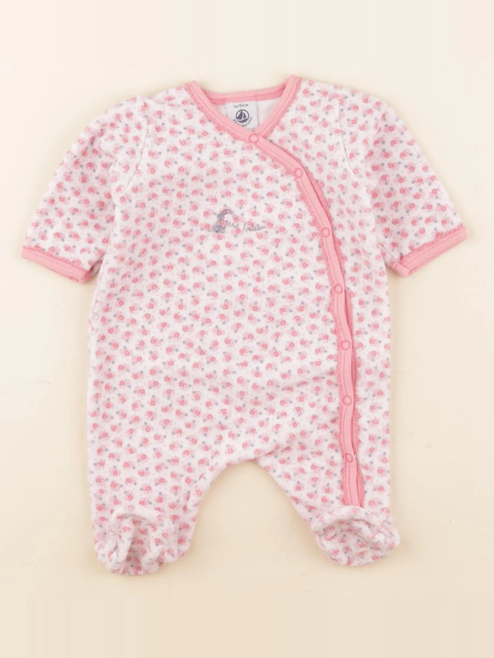 Petit Bateau - pyjama velours rose - 1 mois
