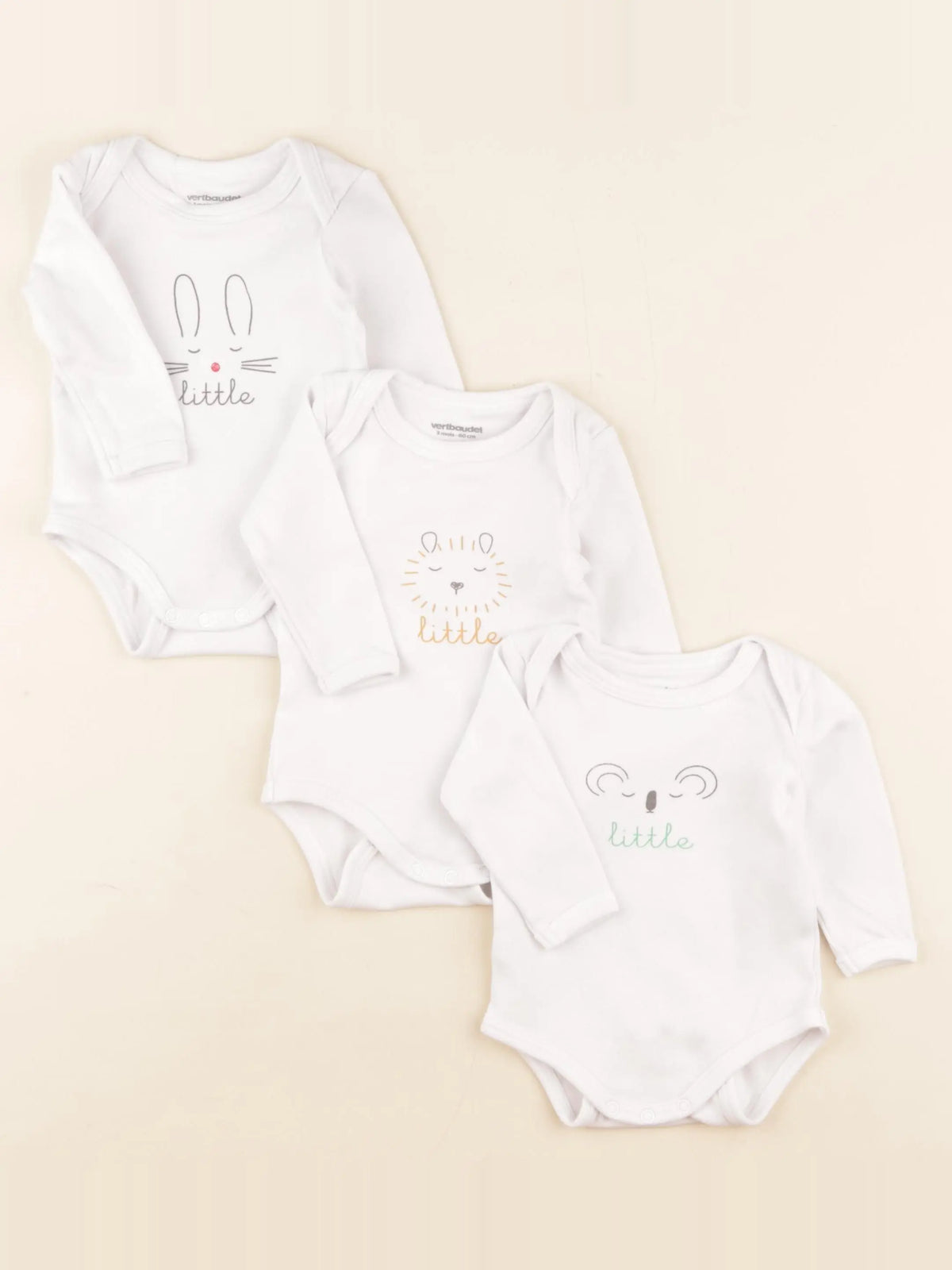 Vertbaudet - lot de 3 bodies en coton blanc - 3 mois