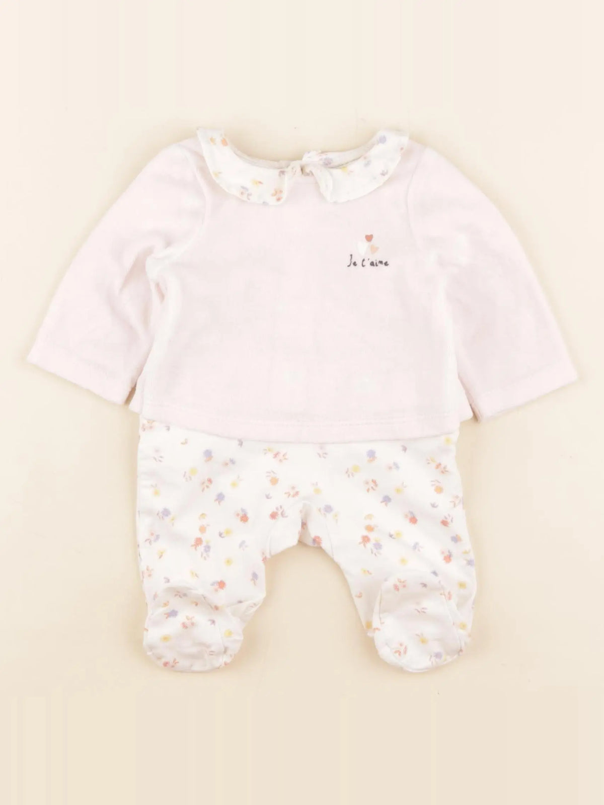 Tape à l'oeil - pyjama velours rose - 1 mois