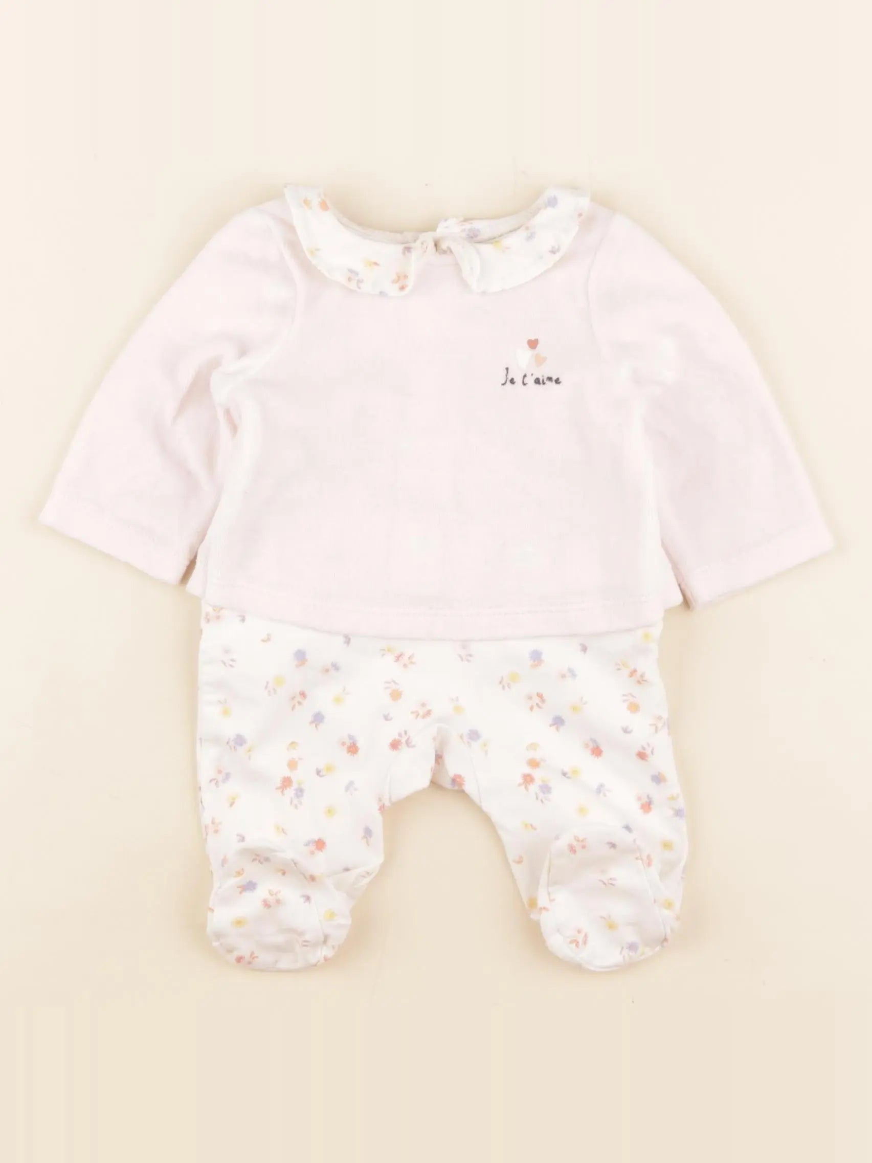 Tape à l'oeil - pyjama velours rose - 1 mois