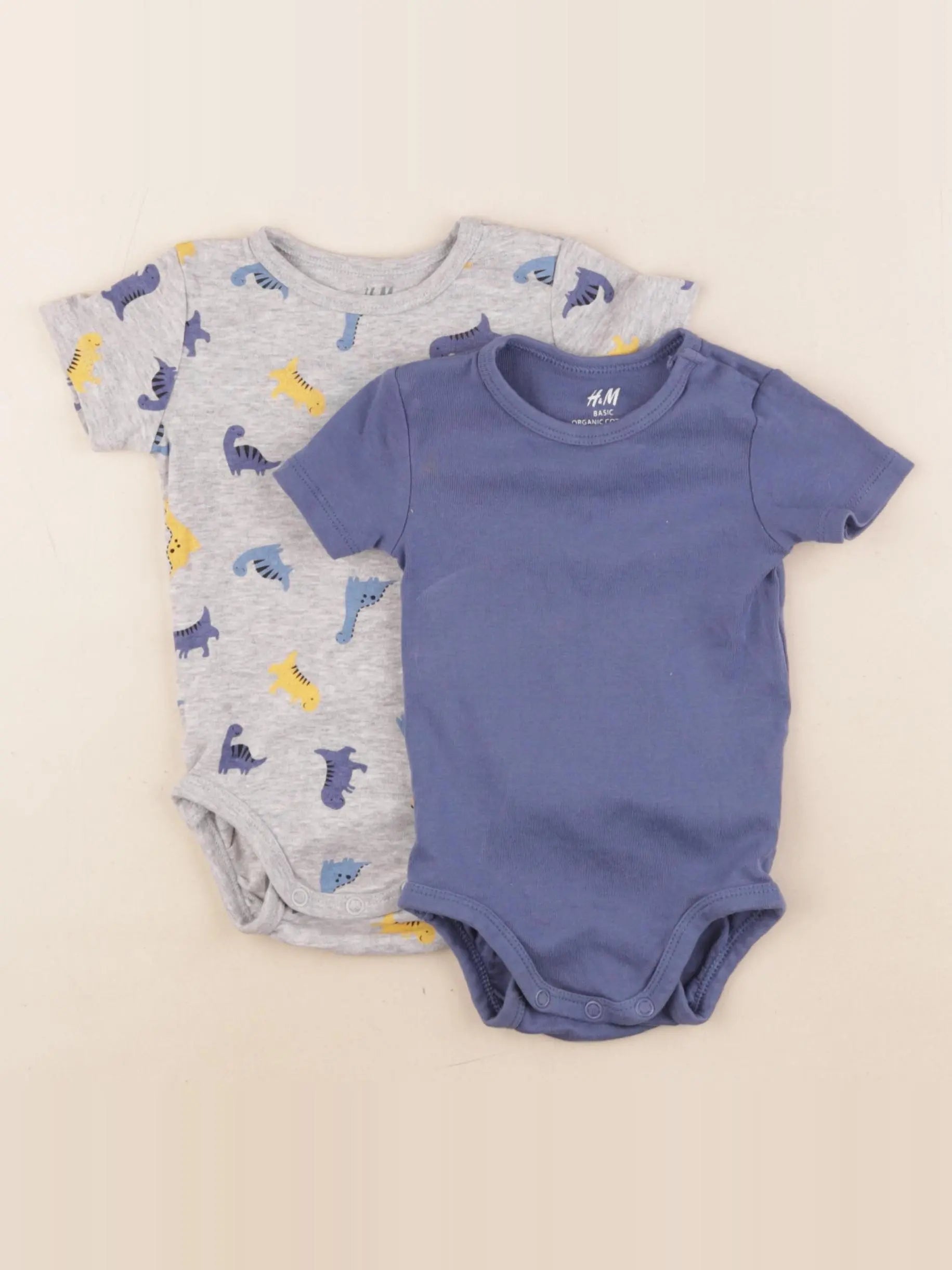 H&M - lot de 2 bodies en coton bleu, gris - 4/6 mois