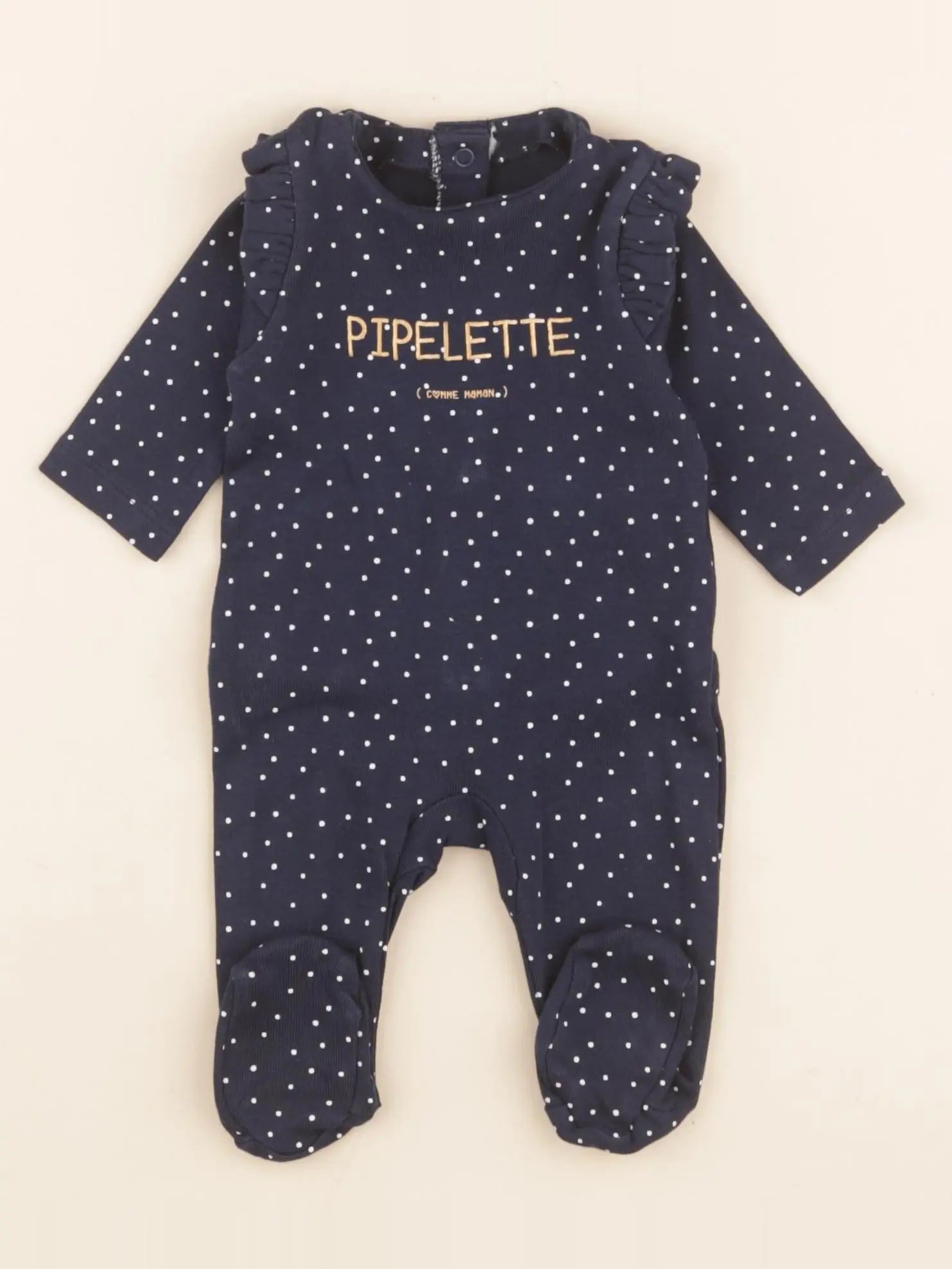 Vertbaudet - pyjama coton bleu, or - 1 mois