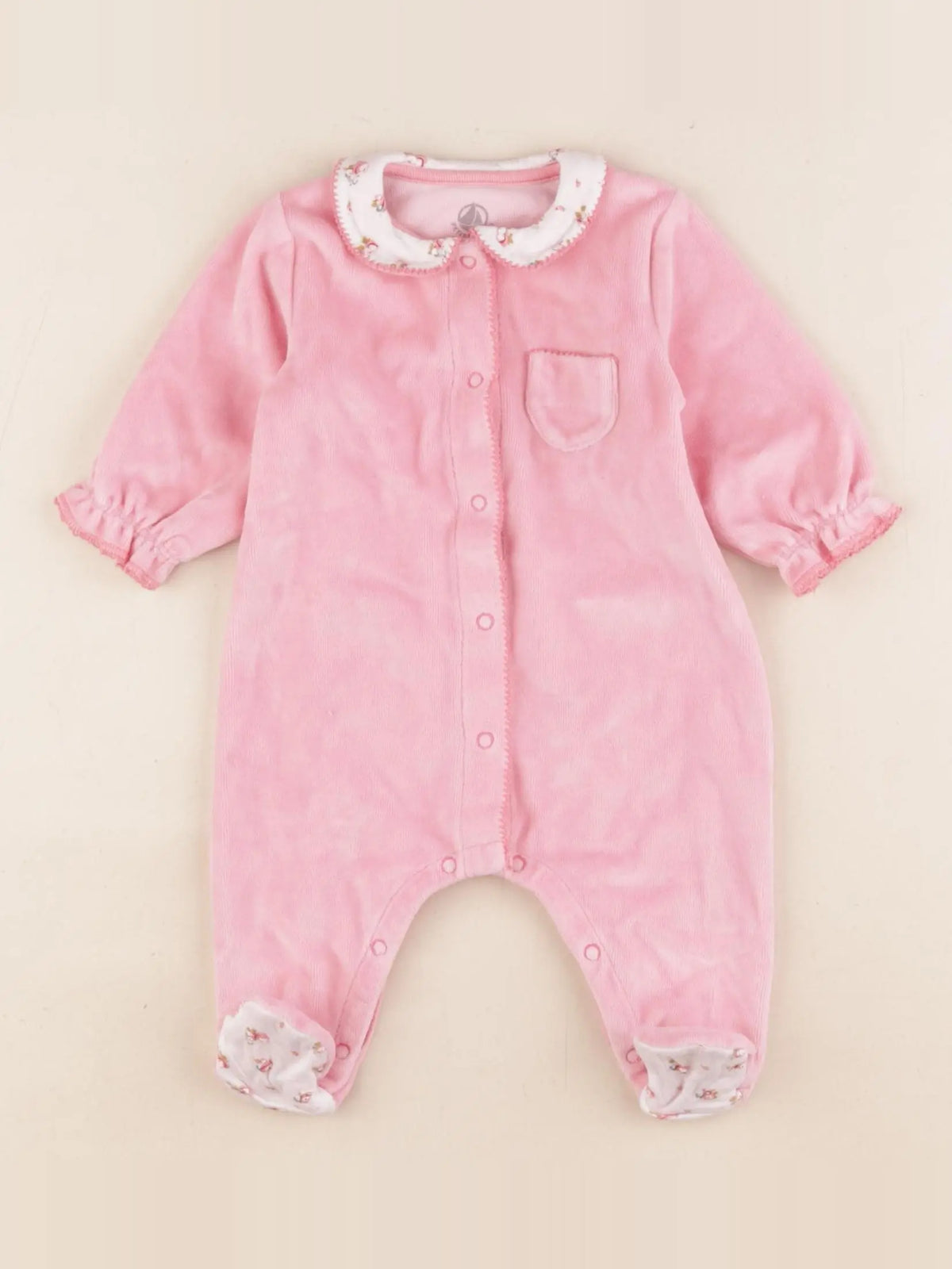 Petit Bateau - pyjama velours rose - 1 mois