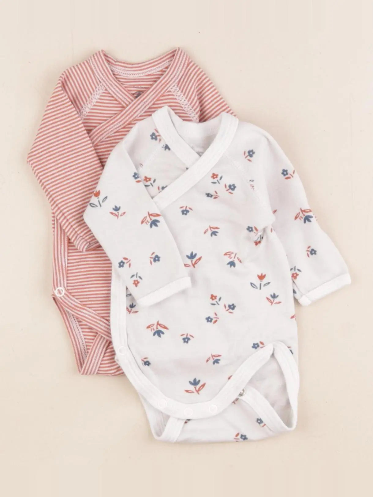 Petit Bateau - lot de 2 bodies en coton orange, bleu - 0 mois